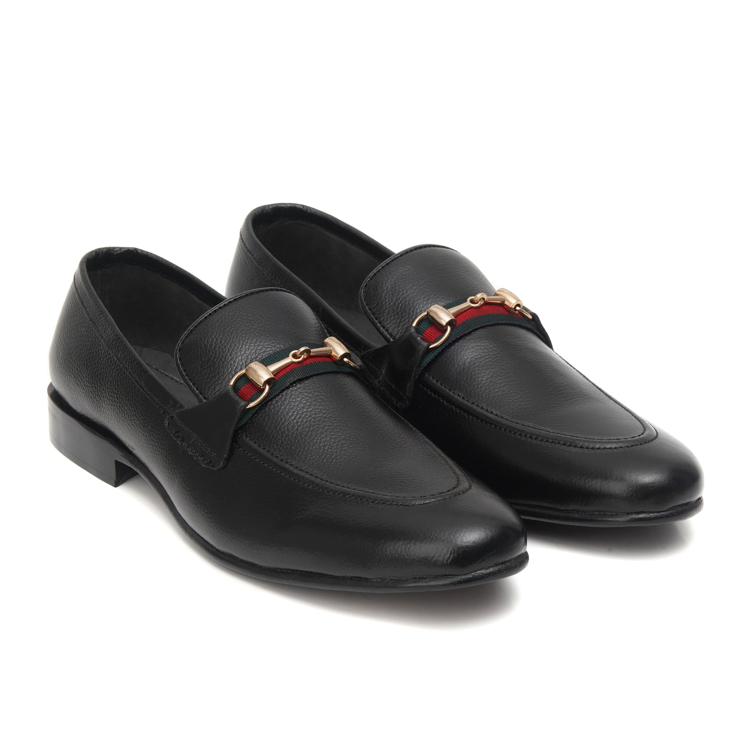 CS-06 Black Gucci Strap Leather Loafers