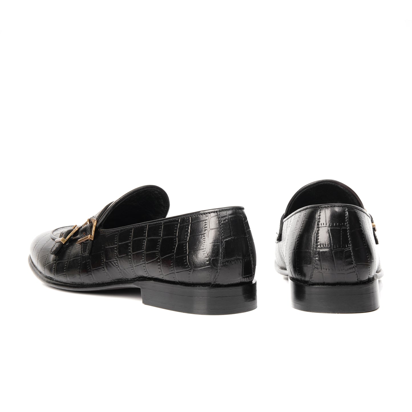 CS-02 Double Monk Strap Black Crocodile