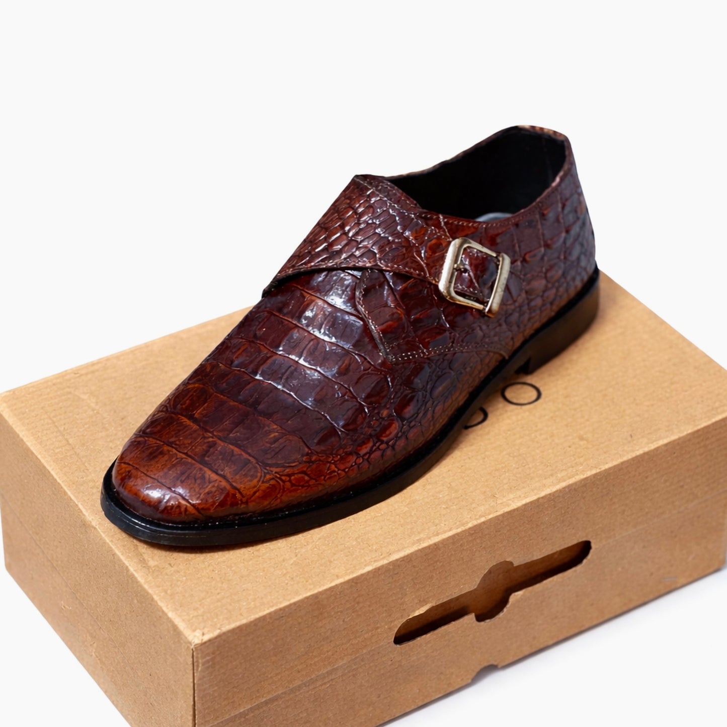 CS-23 Brown Alligator Single Monk Shoes