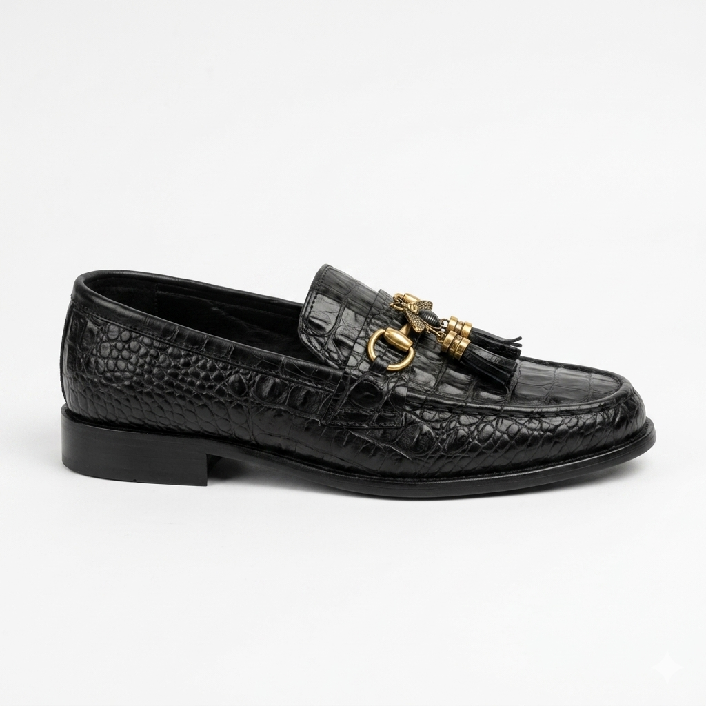 CS-26 Black Luxe Alligator Horsebit Loafers
