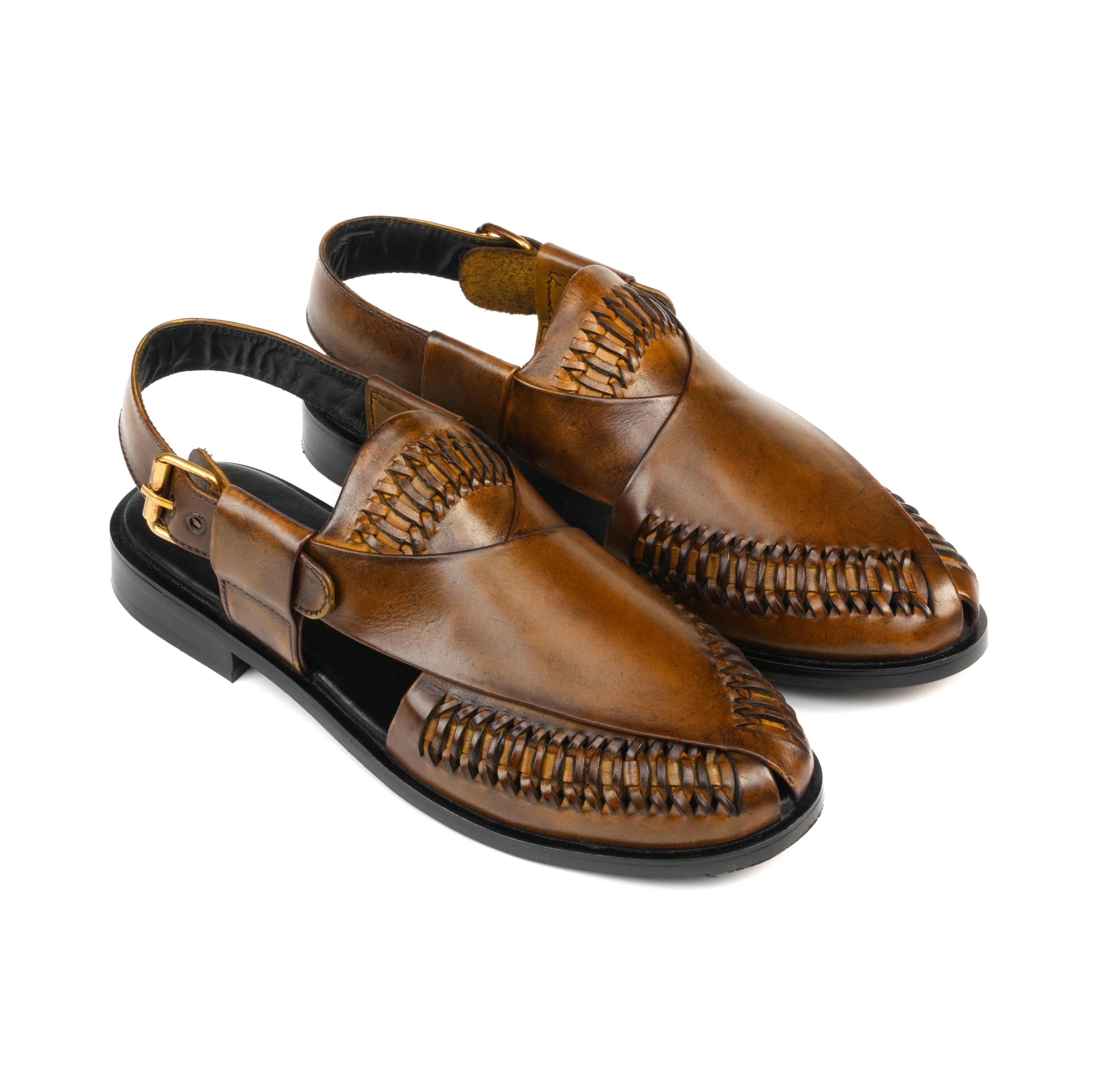 CS-22 Brown Hand-Braided Cow Leather Peshawari | LUXE