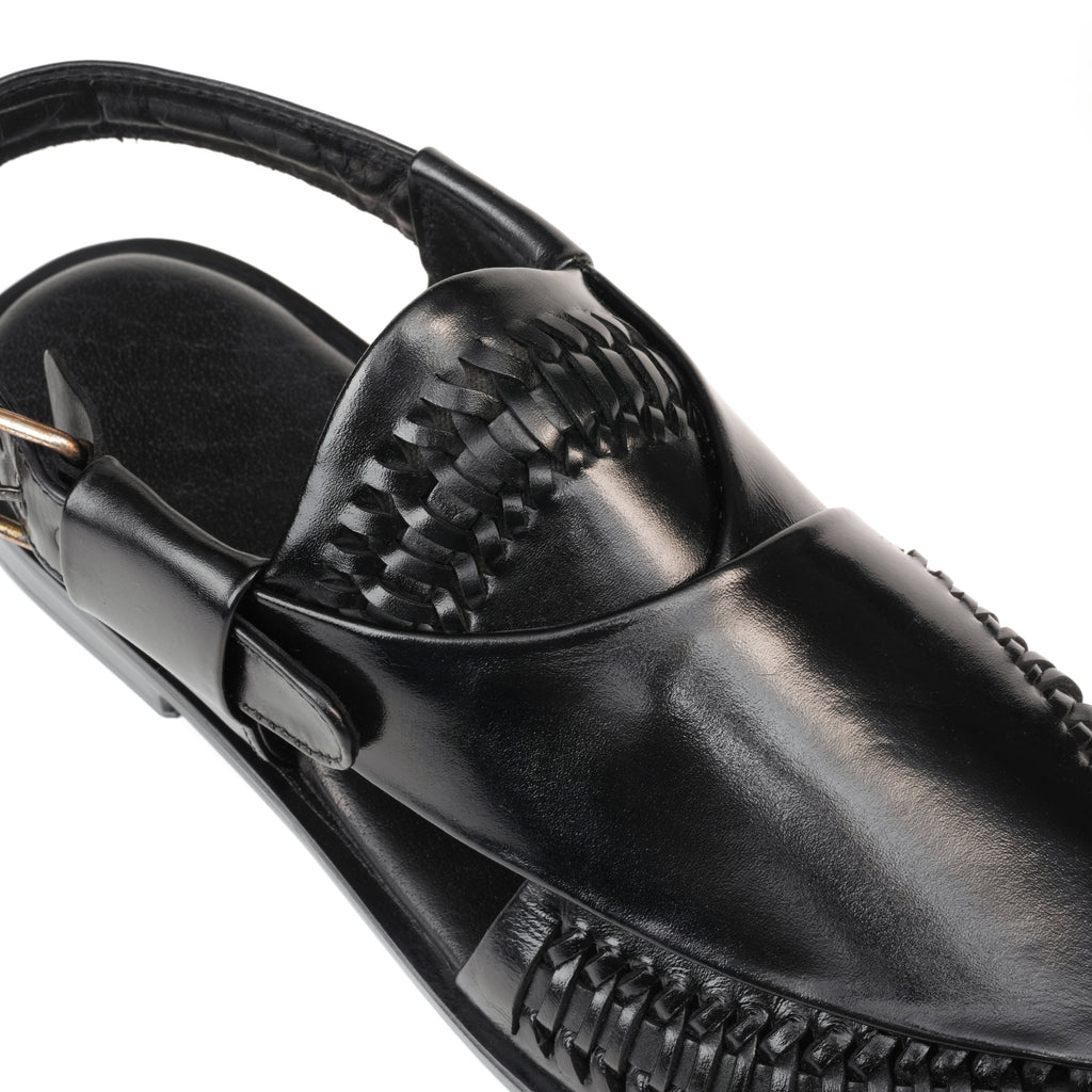 CS-22 Black Hand-Braided Cow Leather Peshawari | LUXE