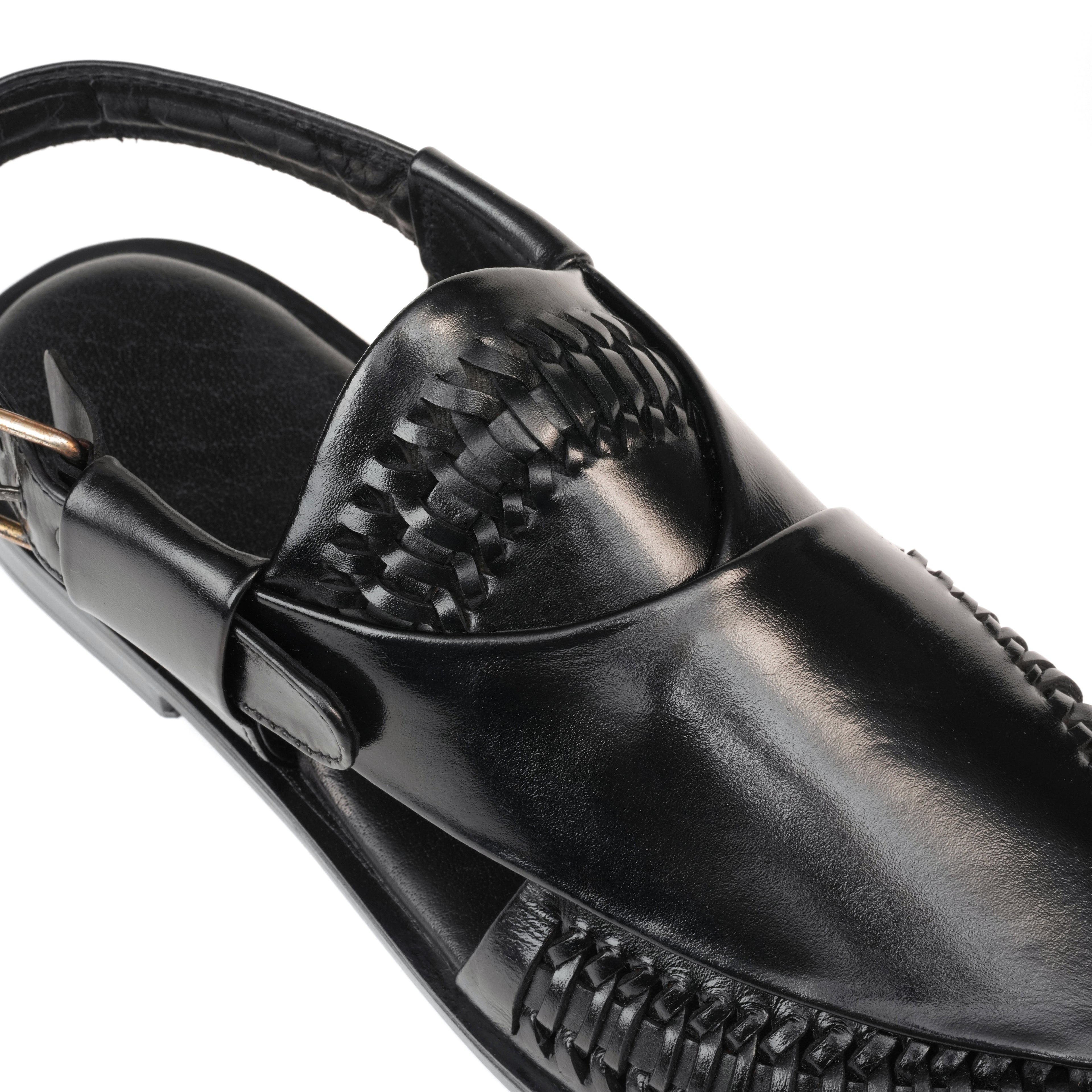 CS-22 Black Hand-Braided Cow Leather Peshawari | LUXE