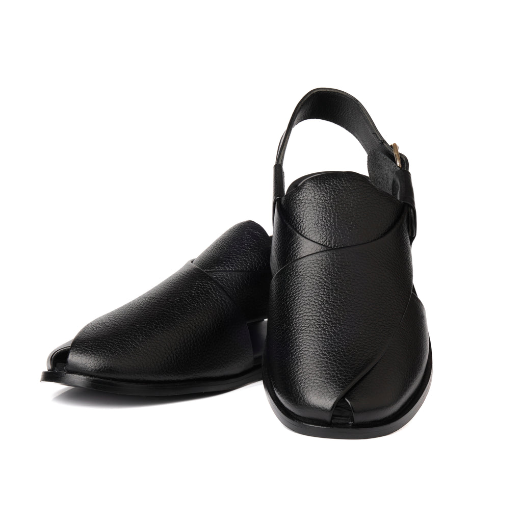 CS-15 Black Soft Grain Leather Peshaweri Chappal