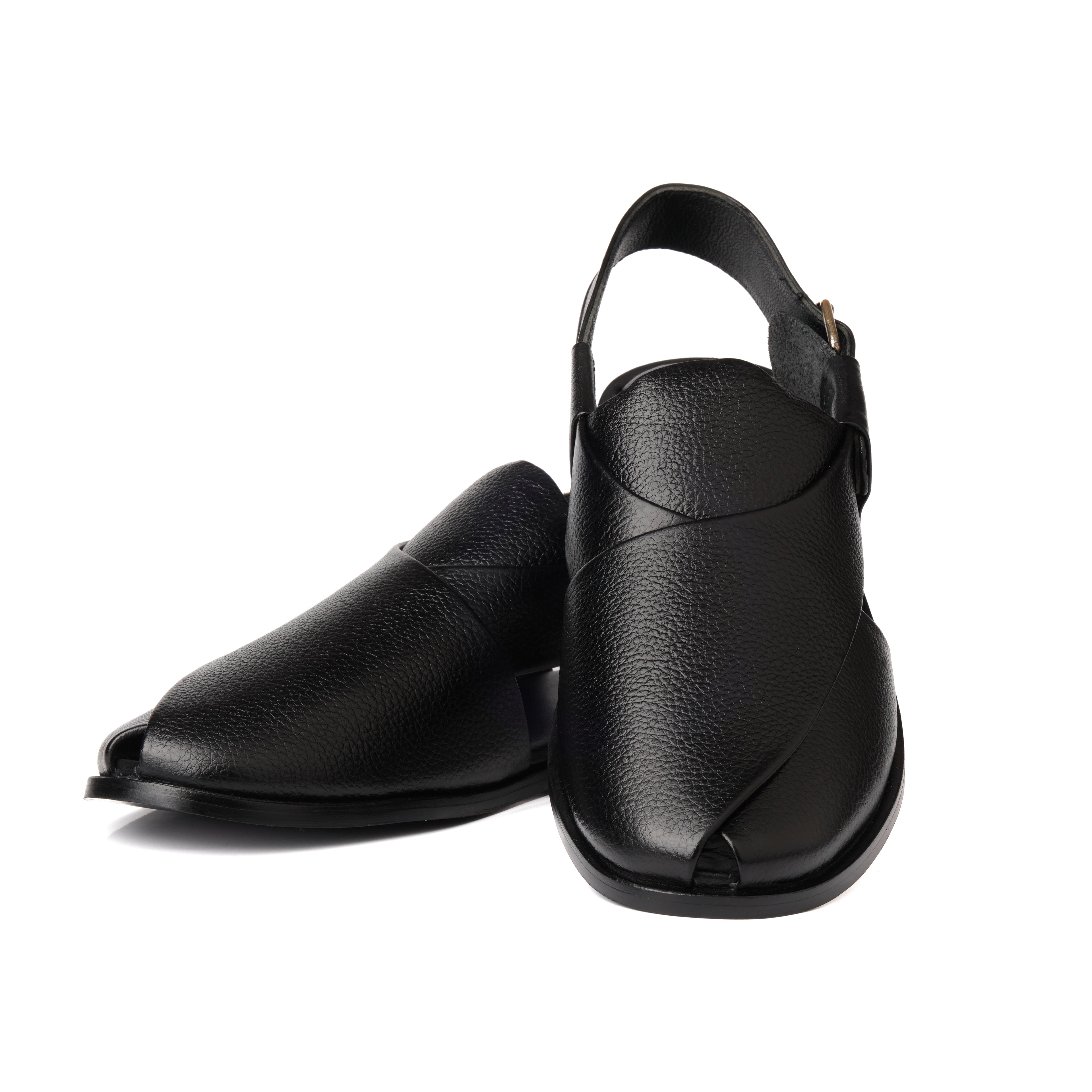 CS-15 Black Soft Grain Leather Peshaweri Chappal