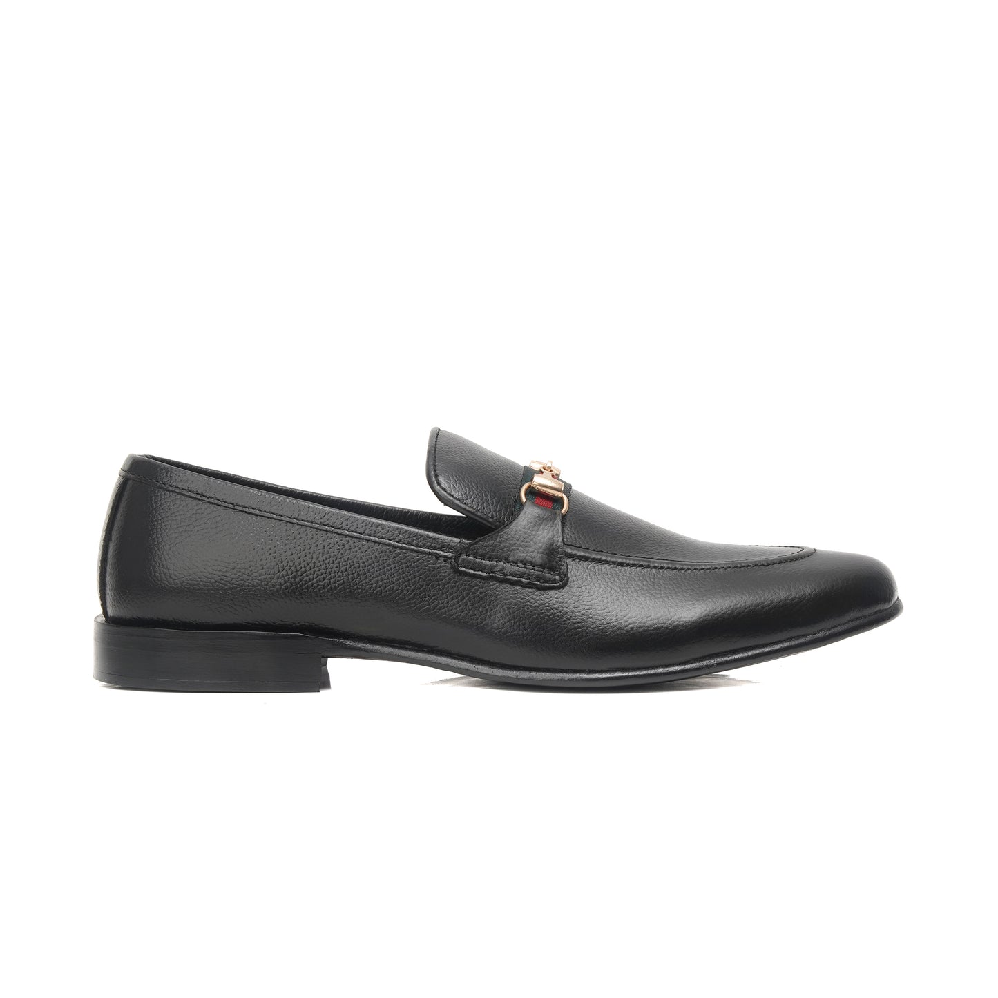 CS006- Black Gucci Strap Leather Loafers