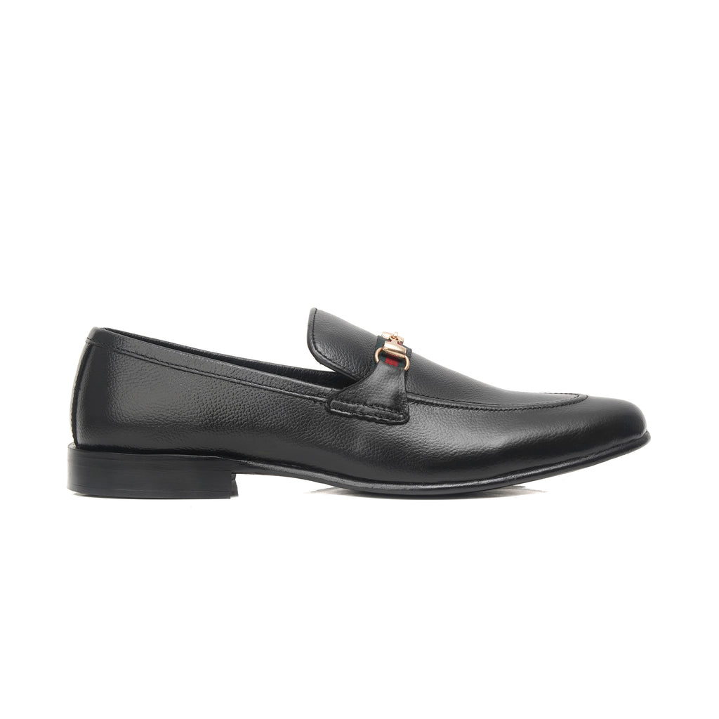 CS-06 Black Gucci Strap Leather Loafers