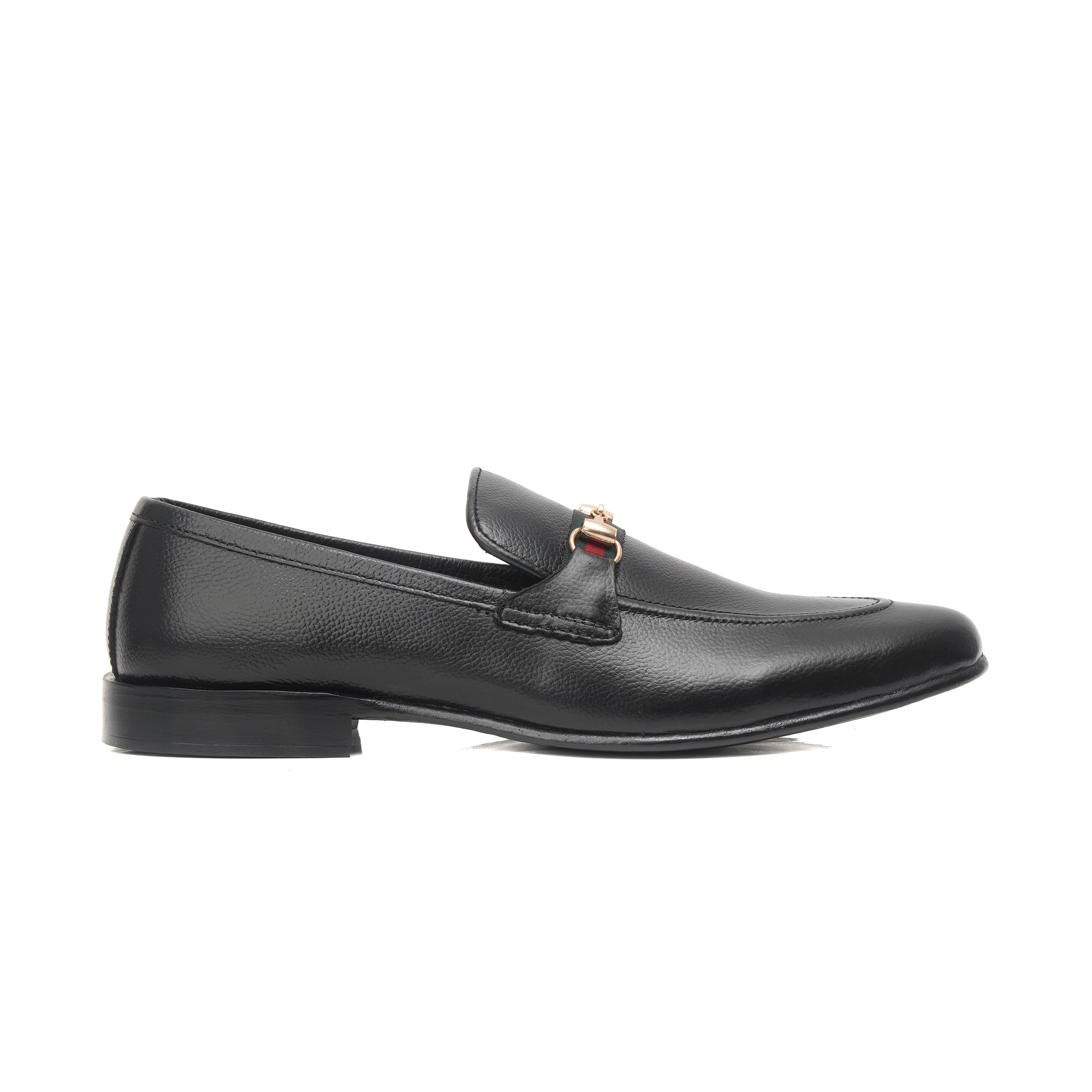CS-06 Black Gucci Strap Leather Loafers