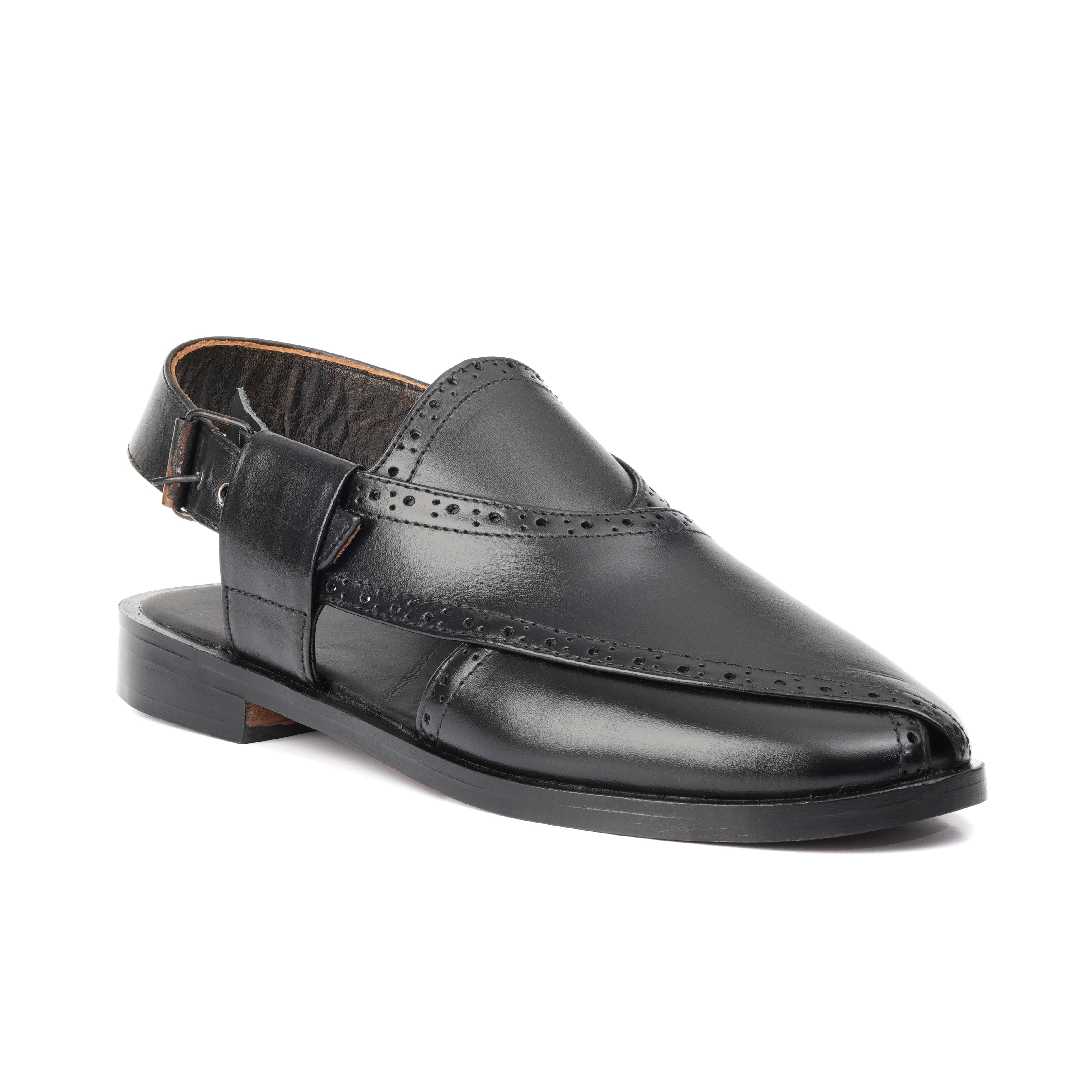 CS-14 Black Cow Leather Peshawari Chappal