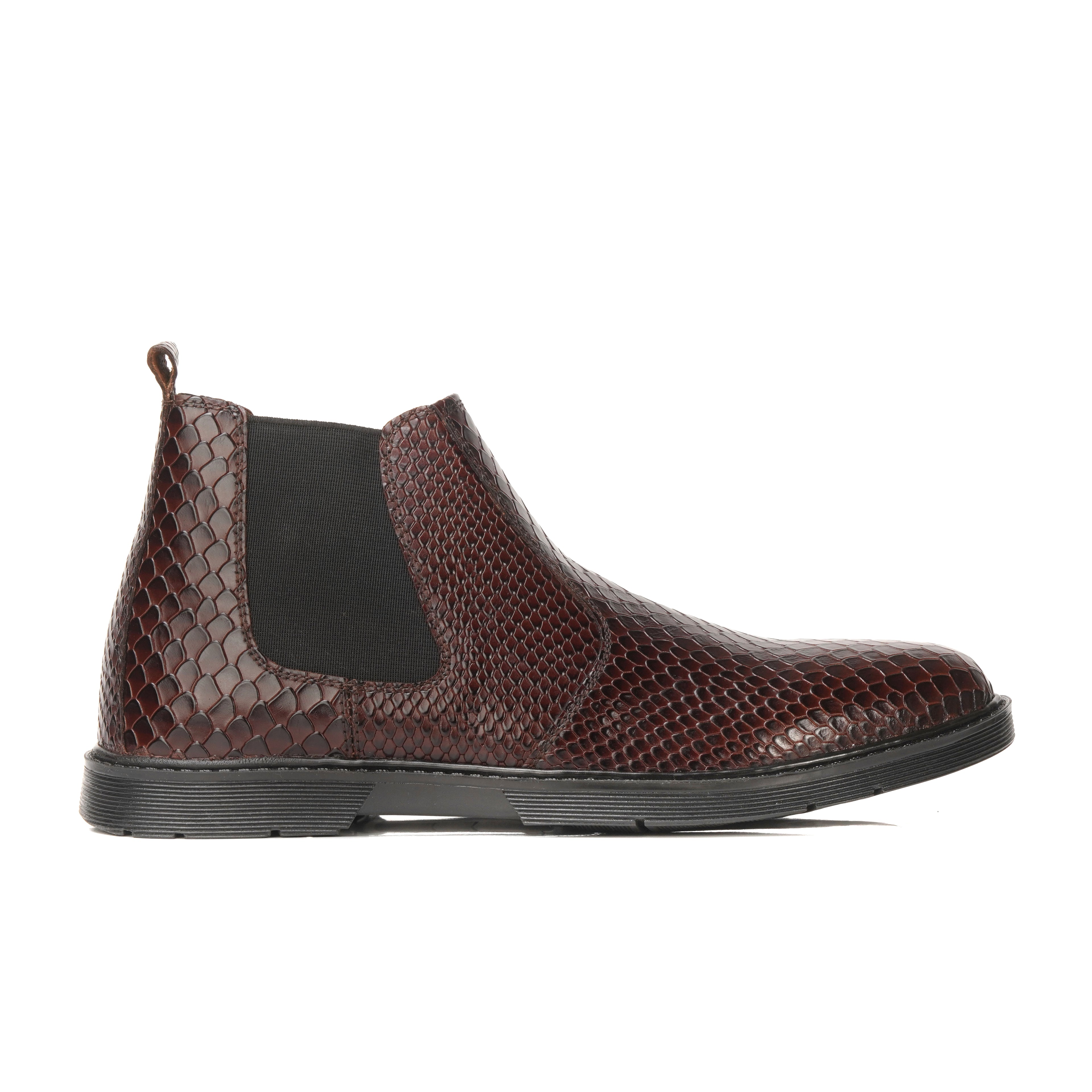 CS-20 Maroon Snake Print Cow Leather Chelsea Boots