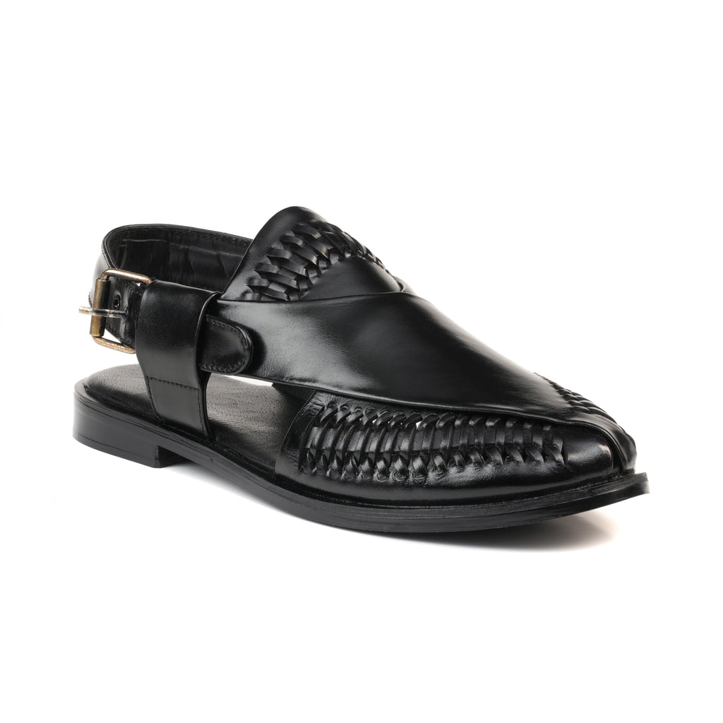 CS-22 Black Hand-Braided Cow Leather Peshawari | LUXE