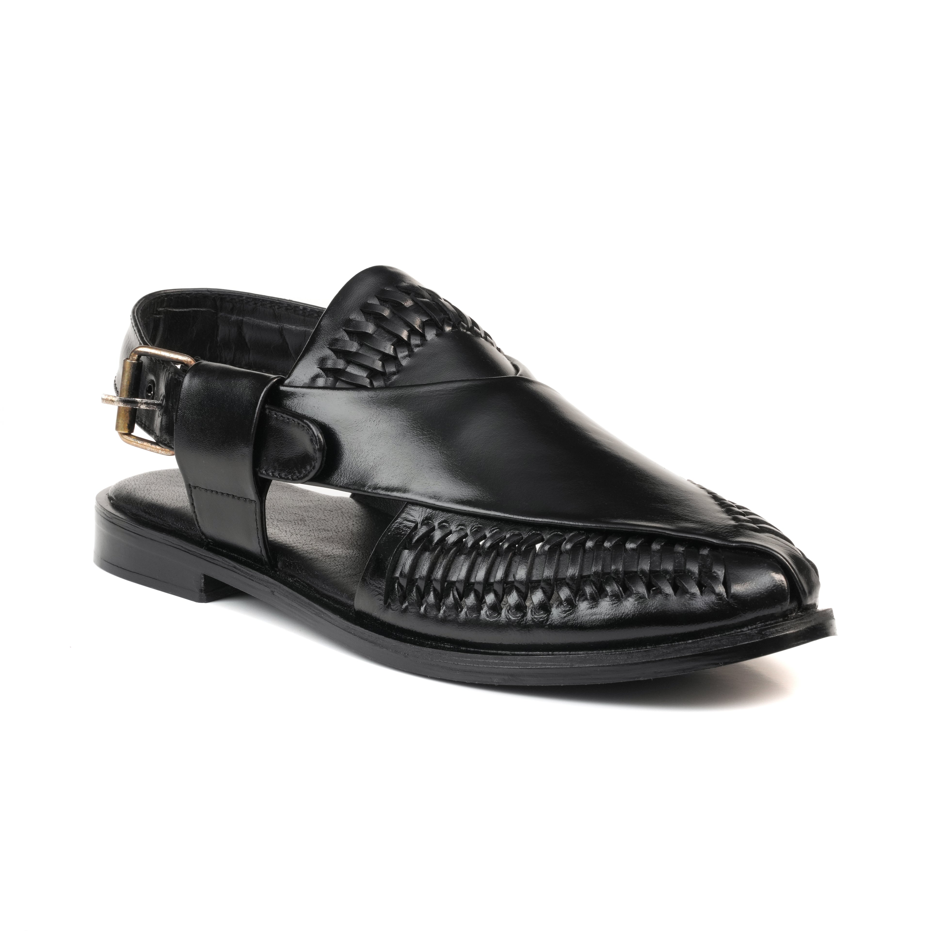 CS-22 Black Hand-Braided Cow Leather Peshawari | LUXE