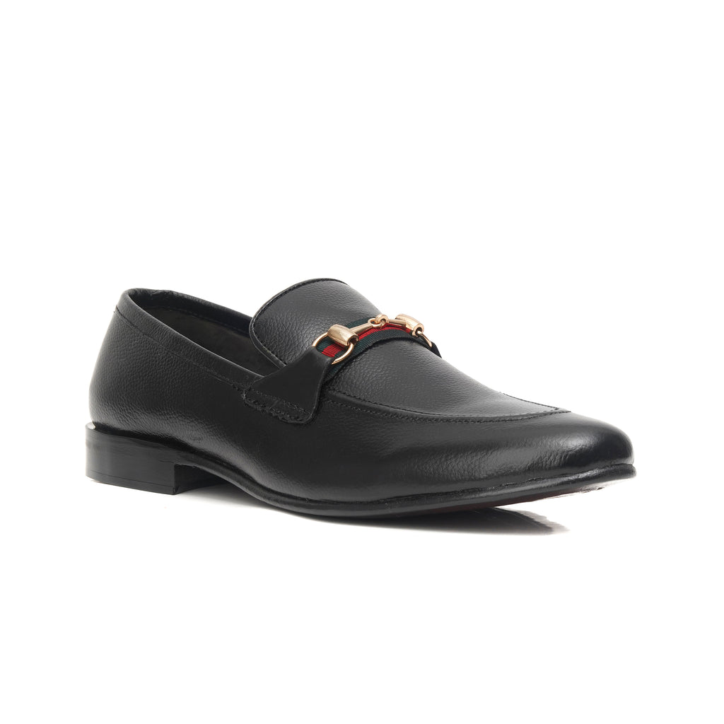 CS-06 Black Gucci Strap Leather Loafers