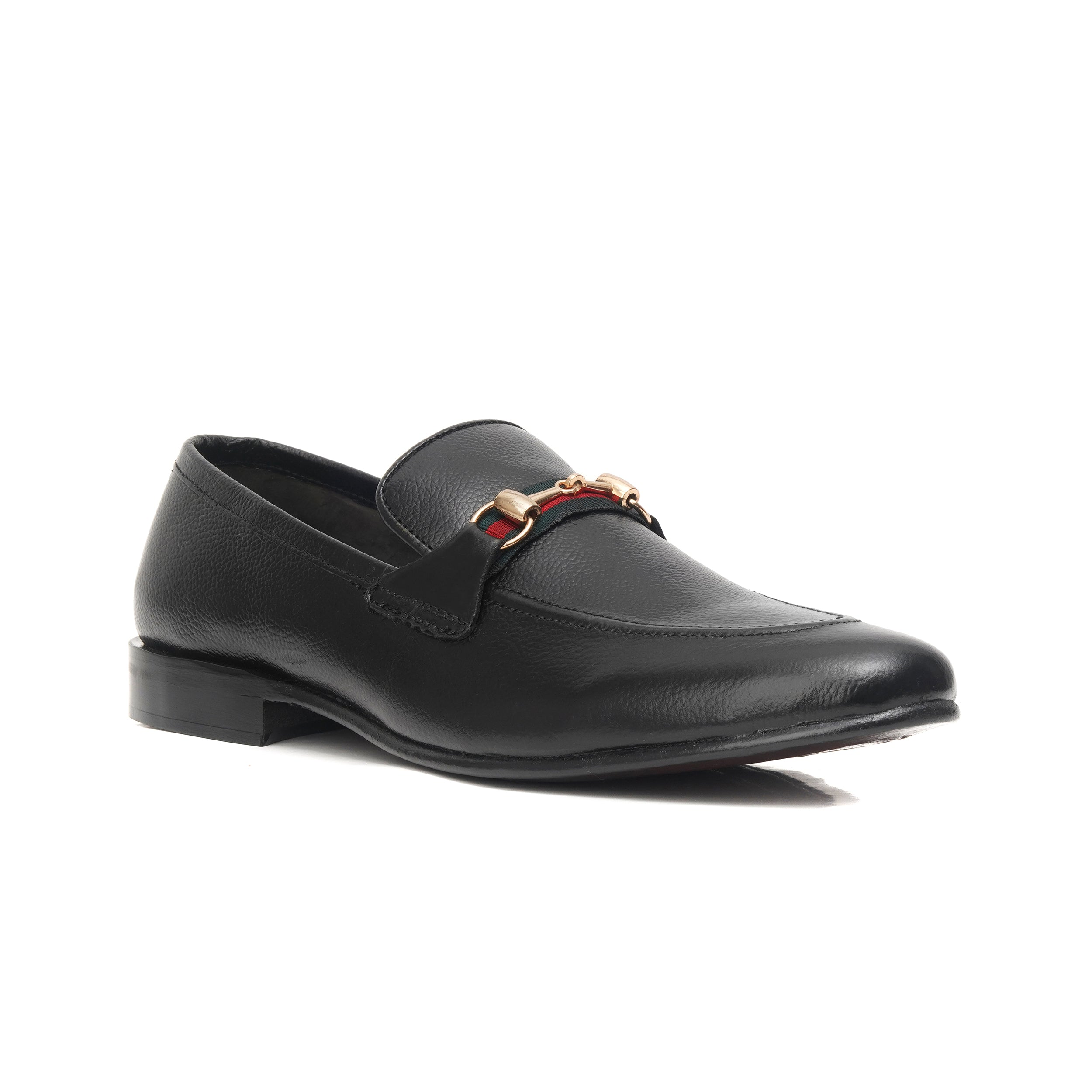 CS-06 Black Gucci Strap Leather Loafers