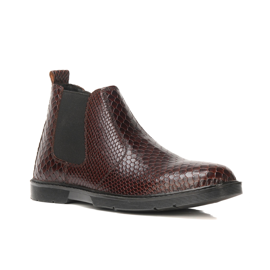 CS-20 Maroon Snake Print Cow Leather Chelsea Boots