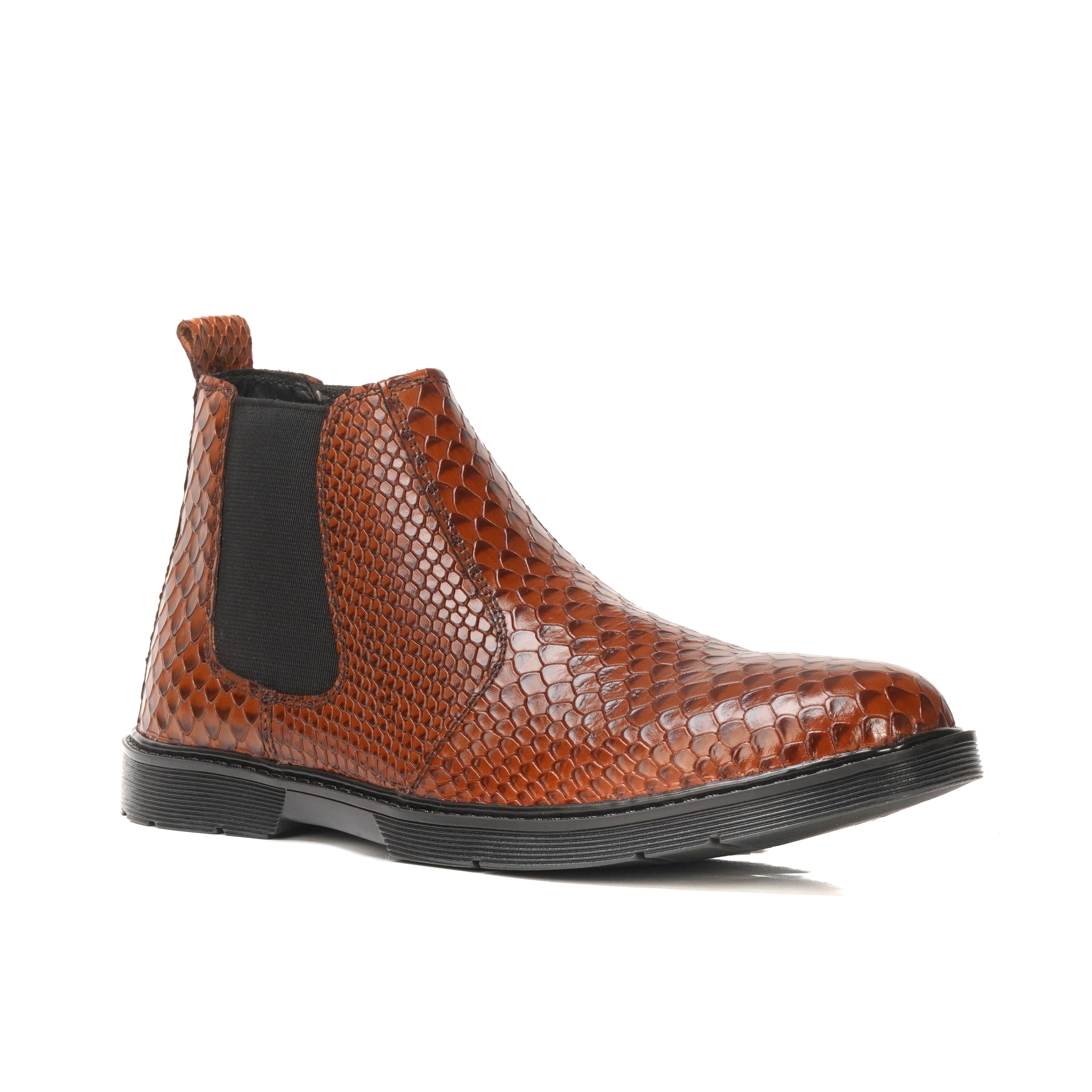 CS-20 Mustard Snake Print Cow Leather Chelsea Boots