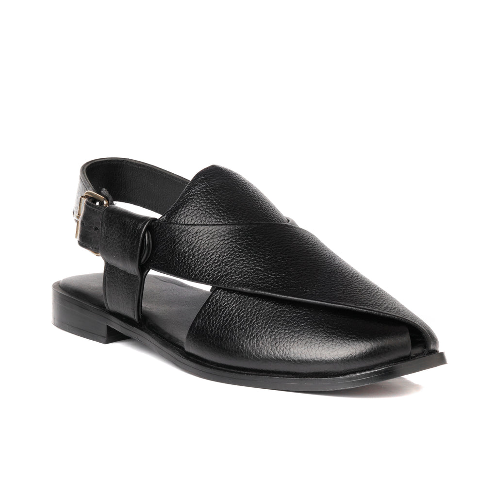 CS-15 Black Soft Grain Leather Peshaweri Chappal