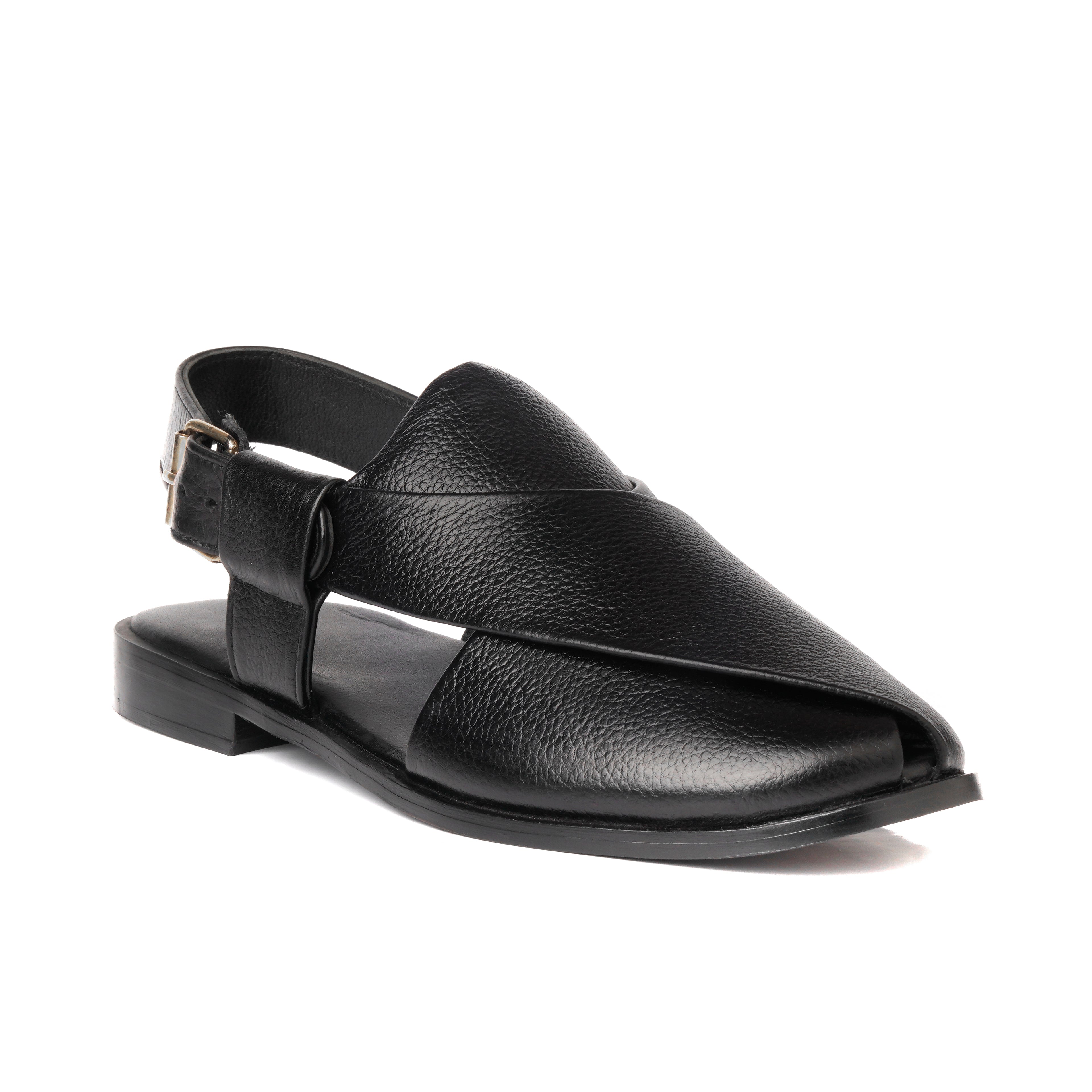 CS-15 Black Soft Grain Leather Peshaweri Chappal