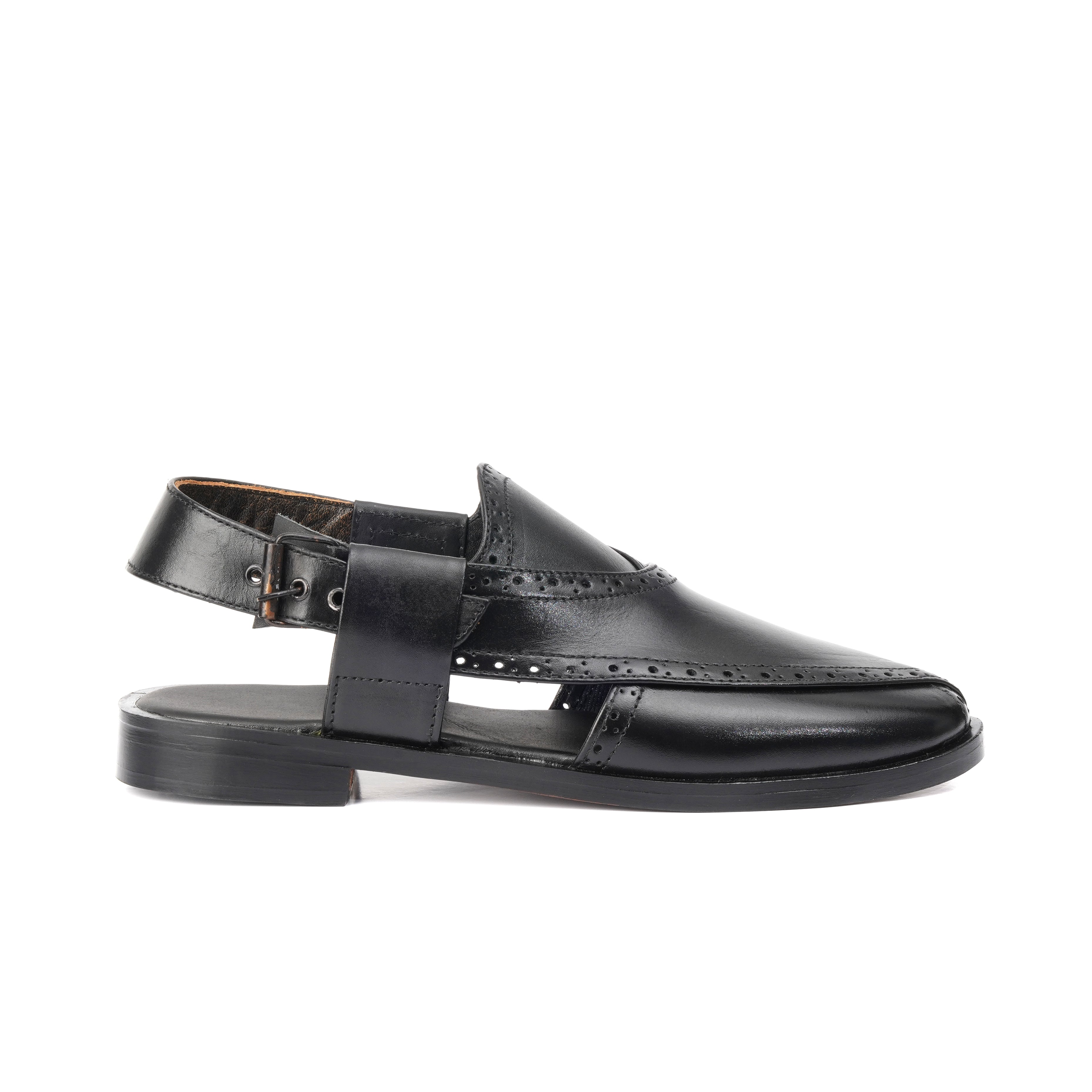 CS-14 Black Cow Leather Peshawari Chappal