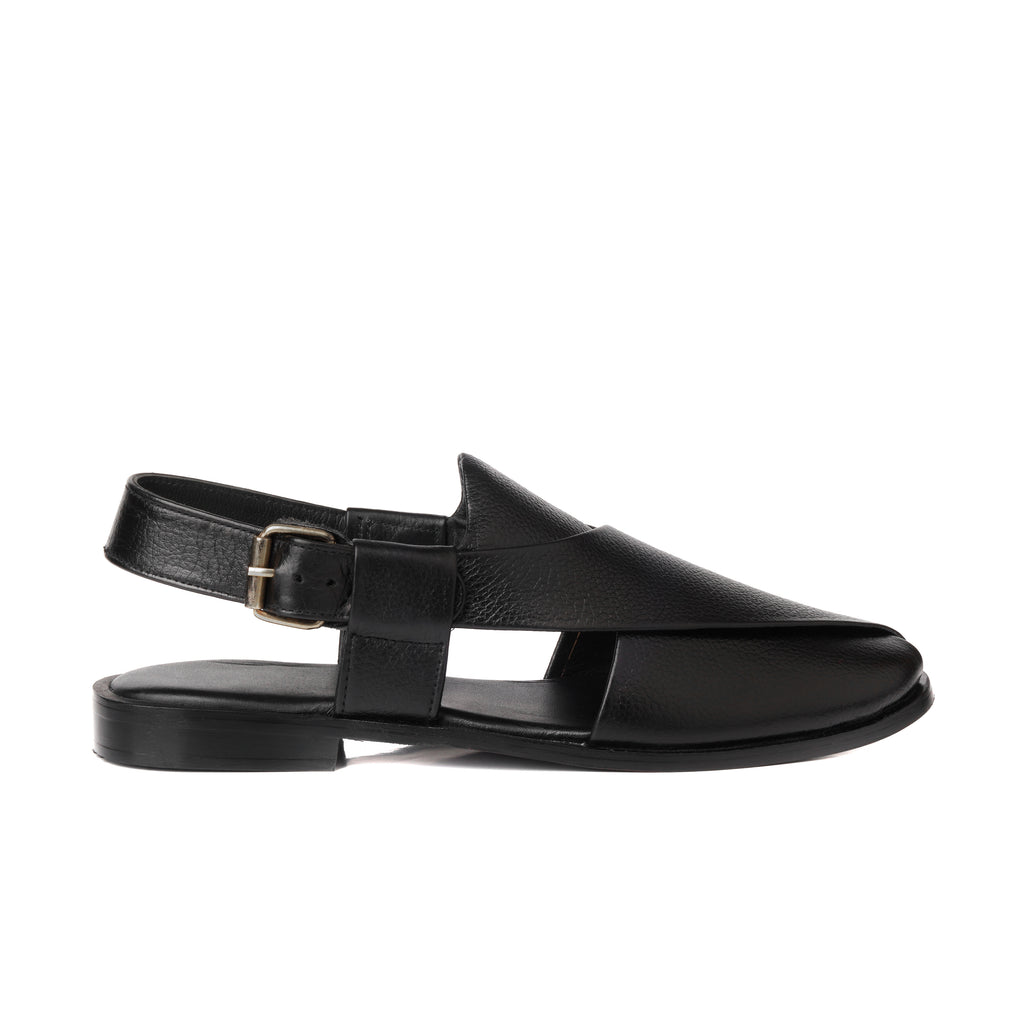 CS-15 Black Soft Grain Leather Peshaweri Chappal