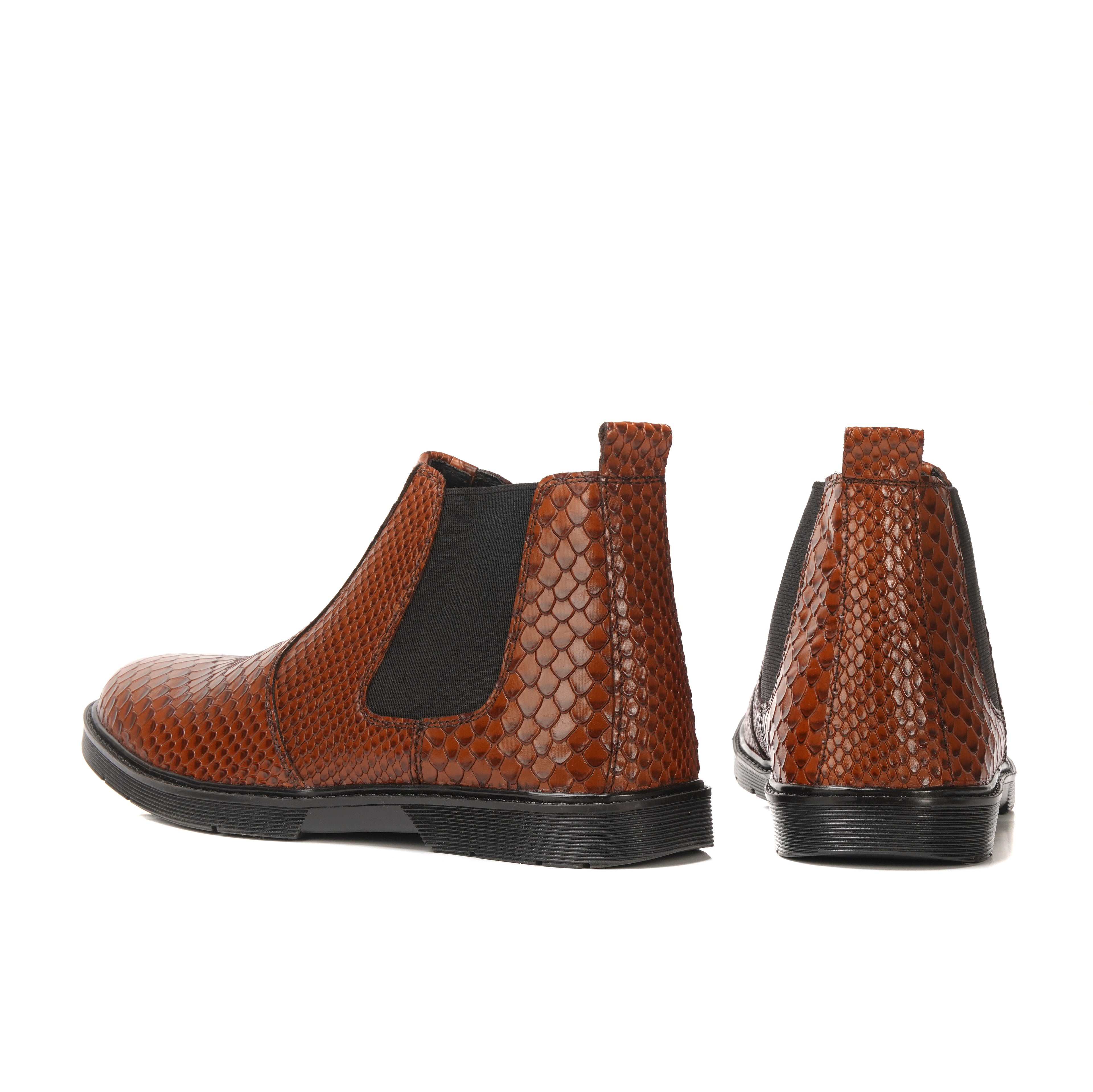 CS-20 Mustard Snake Print Cow Leather Chelsea Boots