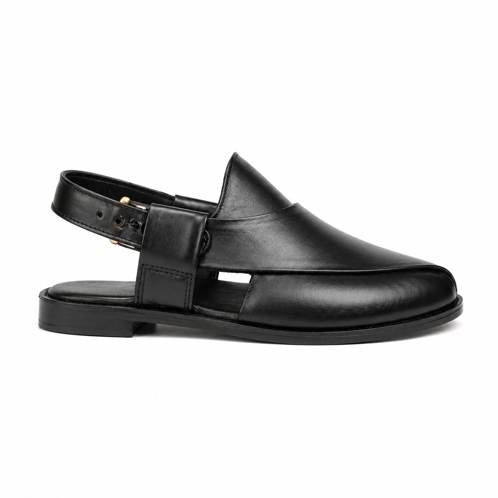 CS-24 Black Cow Leather Peshawari Chappal