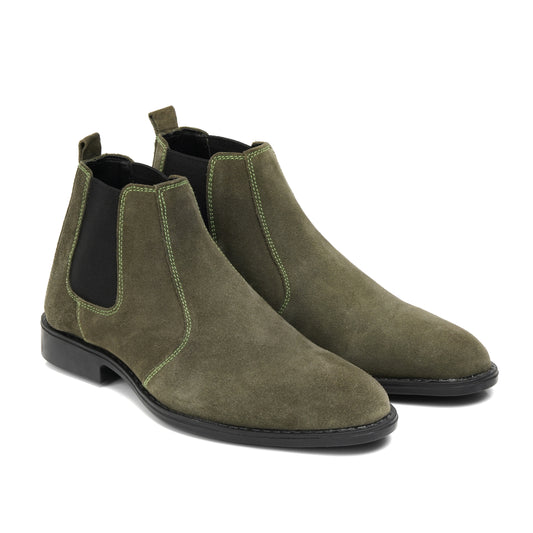 CS003-Olive Cow Suede Chelsea Boot