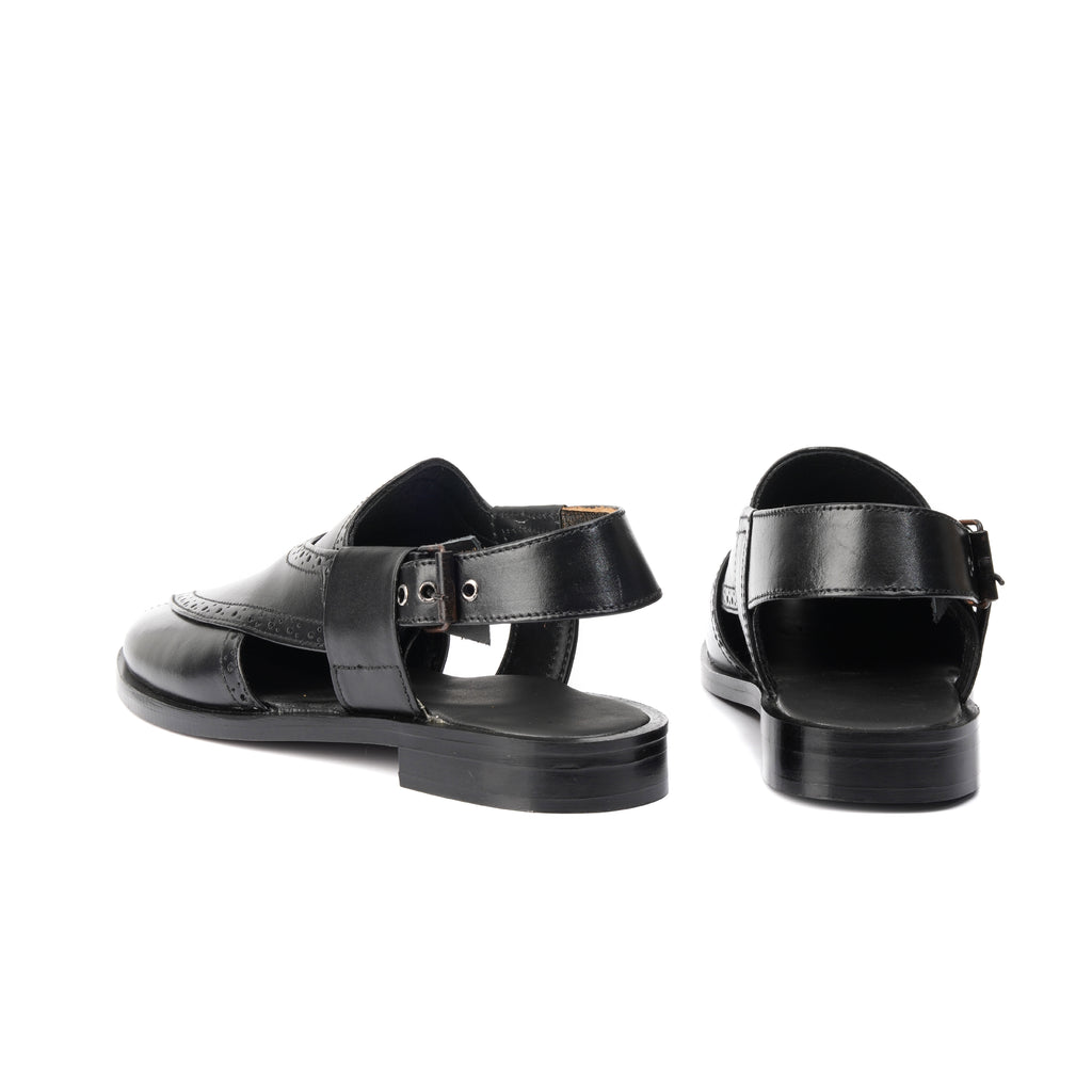 CS-14 Black Cow Leather Peshawari Chappal