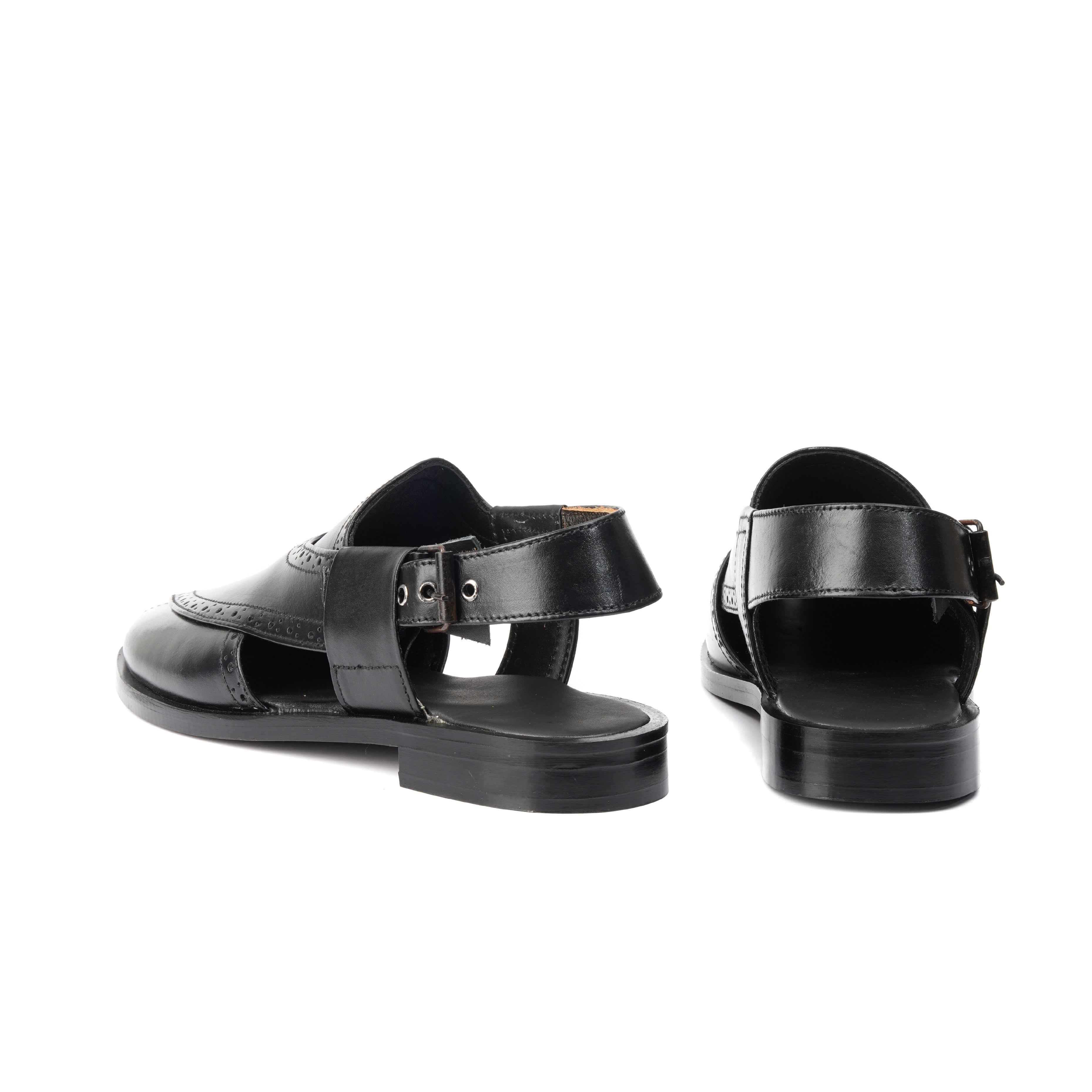 CS-14 Black Cow Leather Peshawari Chappal