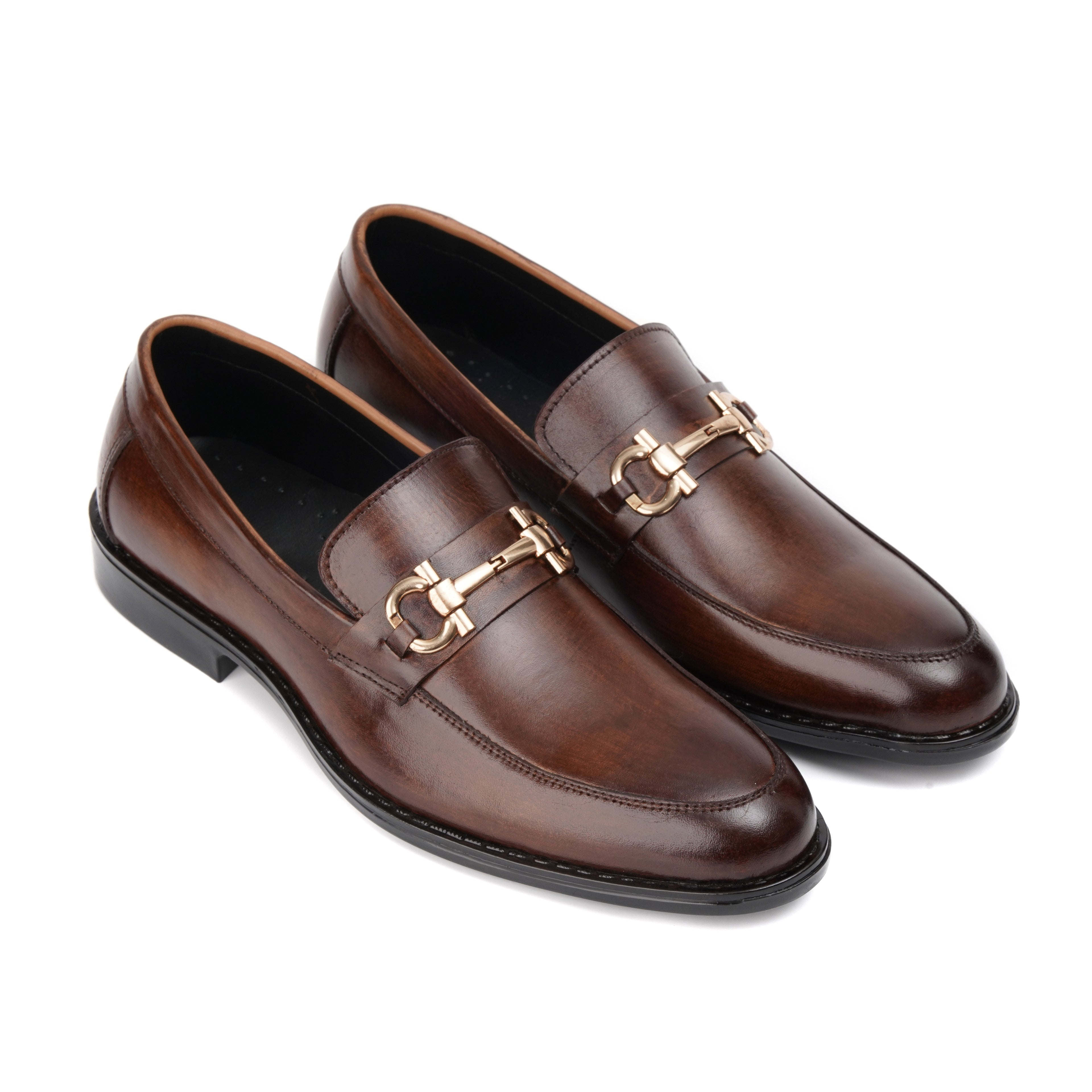 CS-07 Shaded Brown Horsebit Cow Leather Loafers
