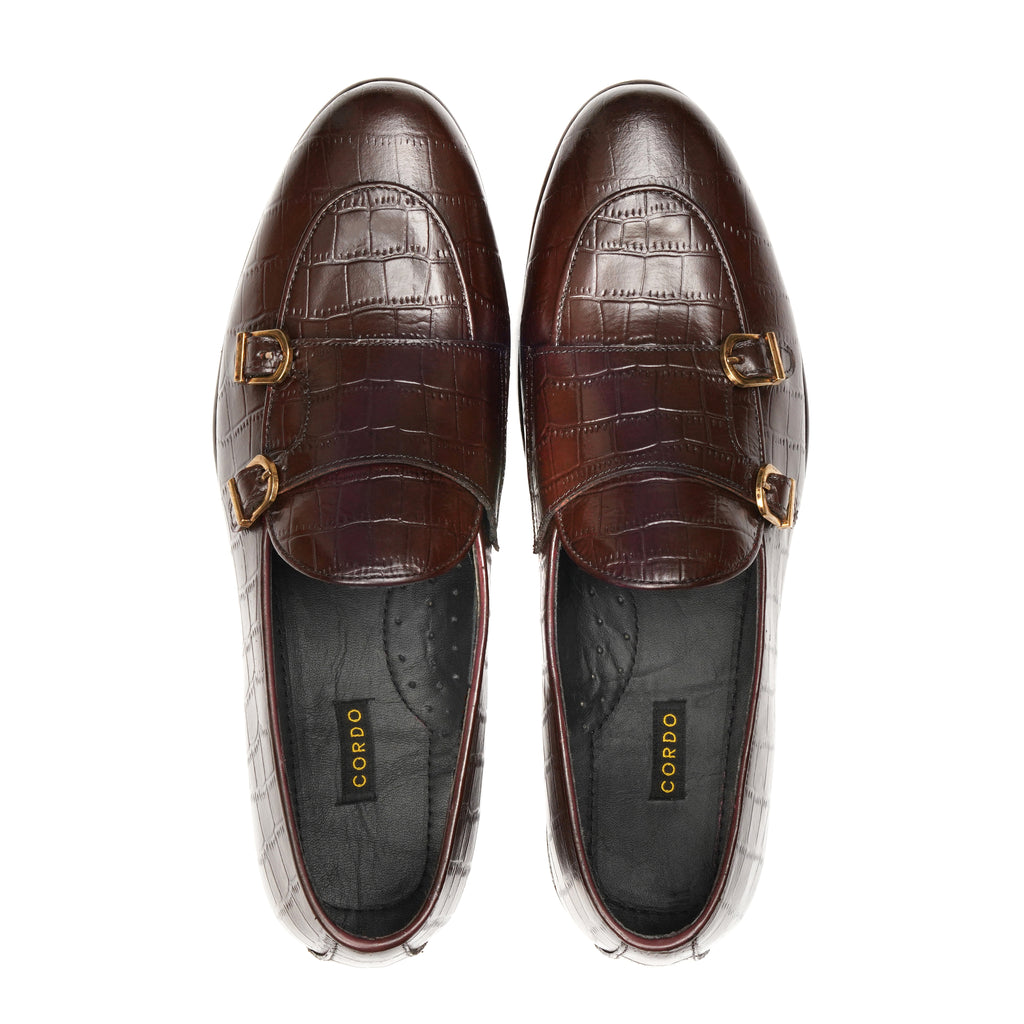 CS-02 Double Monk Strap Brown Crocodile