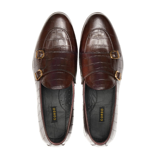 CS-02 Double Monk Strap Brown Crocodile