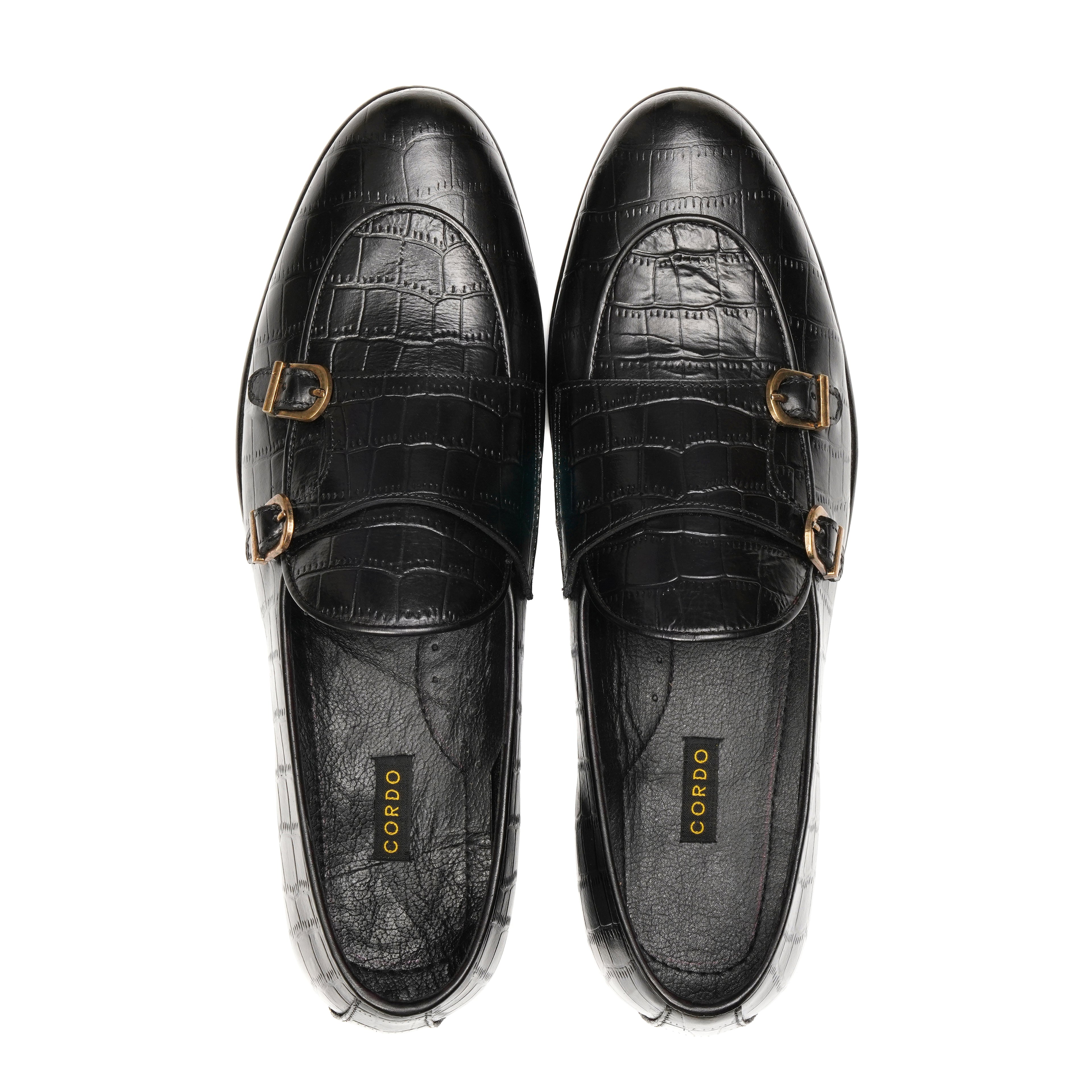 CS-02 Double Monk Strap Black Crocodile
