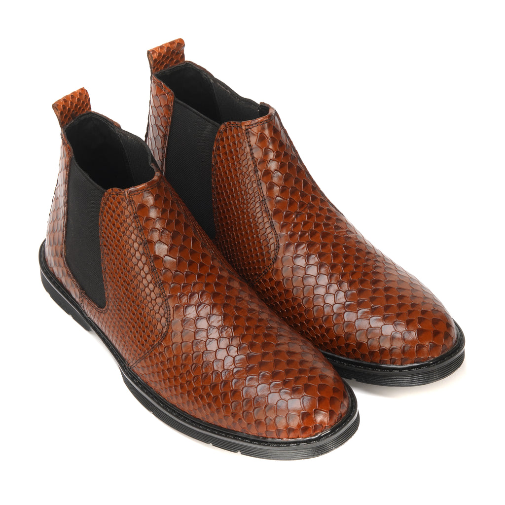 CS-20 Mustard Snake Print Cow Leather Chelsea Boots