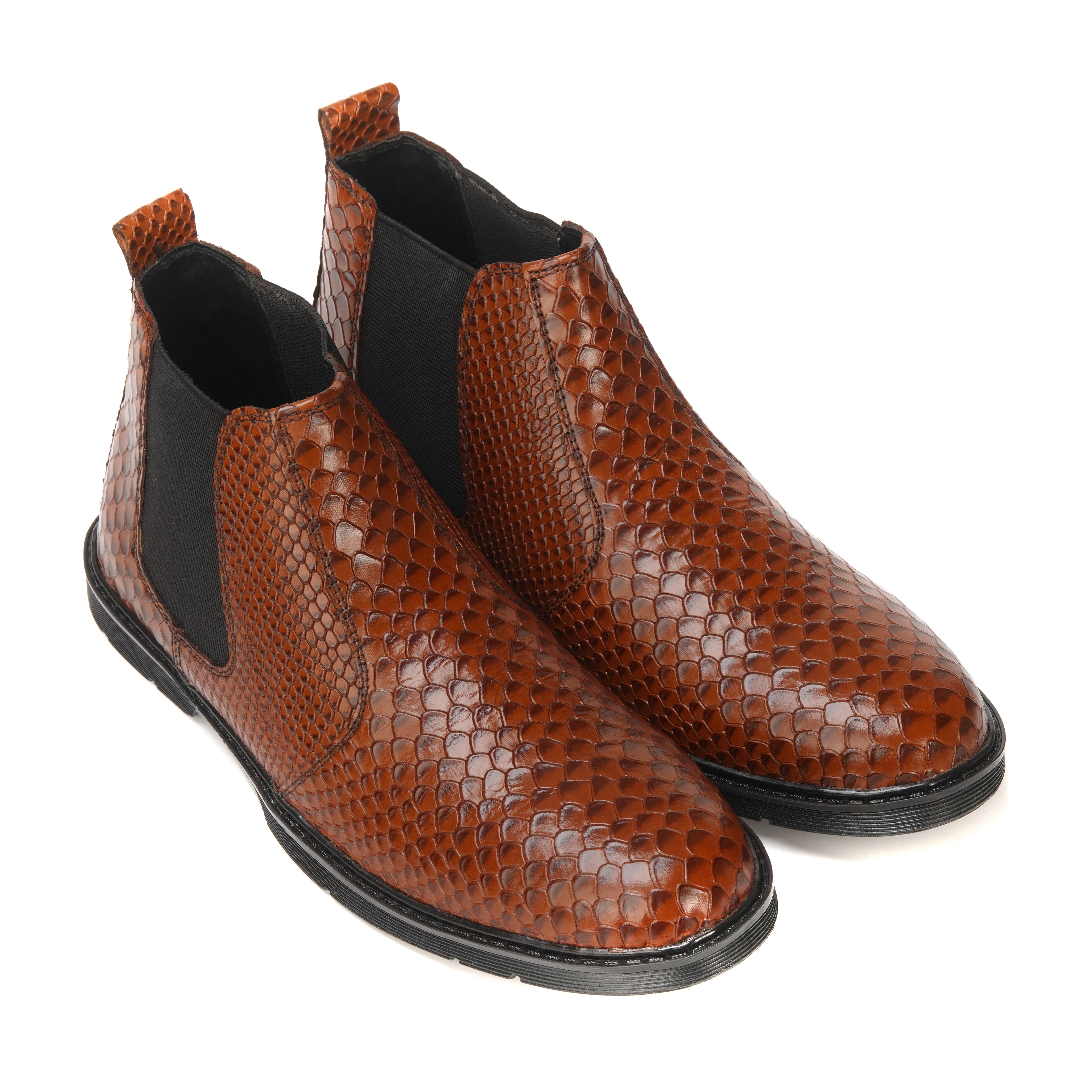 CS-20 Mustard Snake Print Cow Leather Chelsea Boots