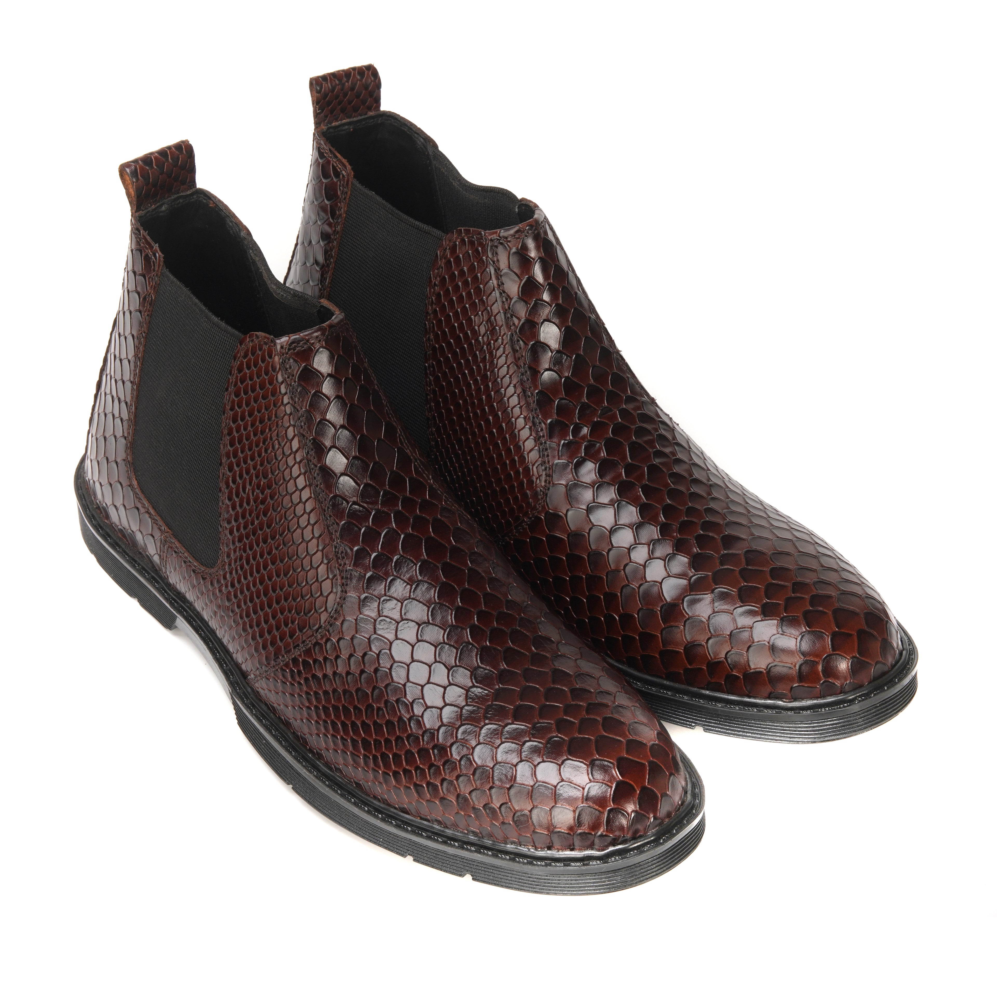 CS-20 Maroon Snake Print Cow Leather Chelsea Boots