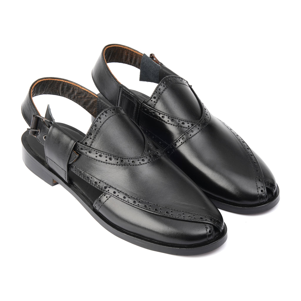 CS-14 Black Cow Leather Peshawari Chappal