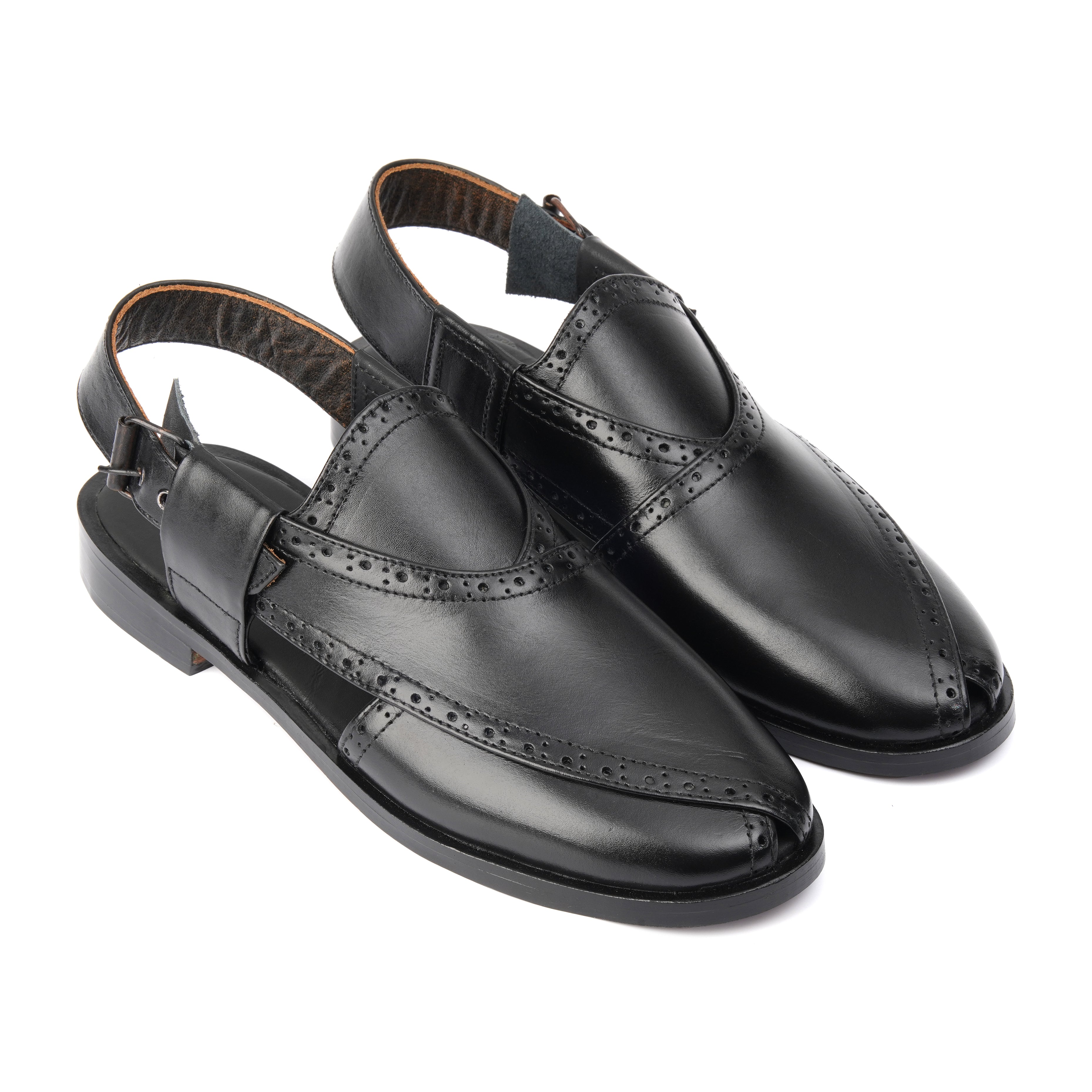 CS-14 Black Cow Leather Peshawari Chappal