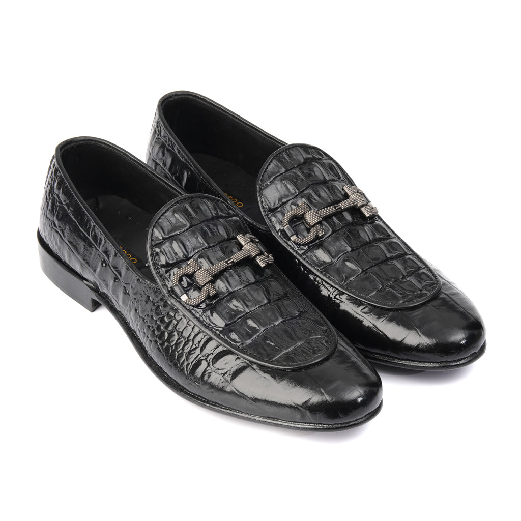 CS-16 Black Alligator Cow Leather Loafers