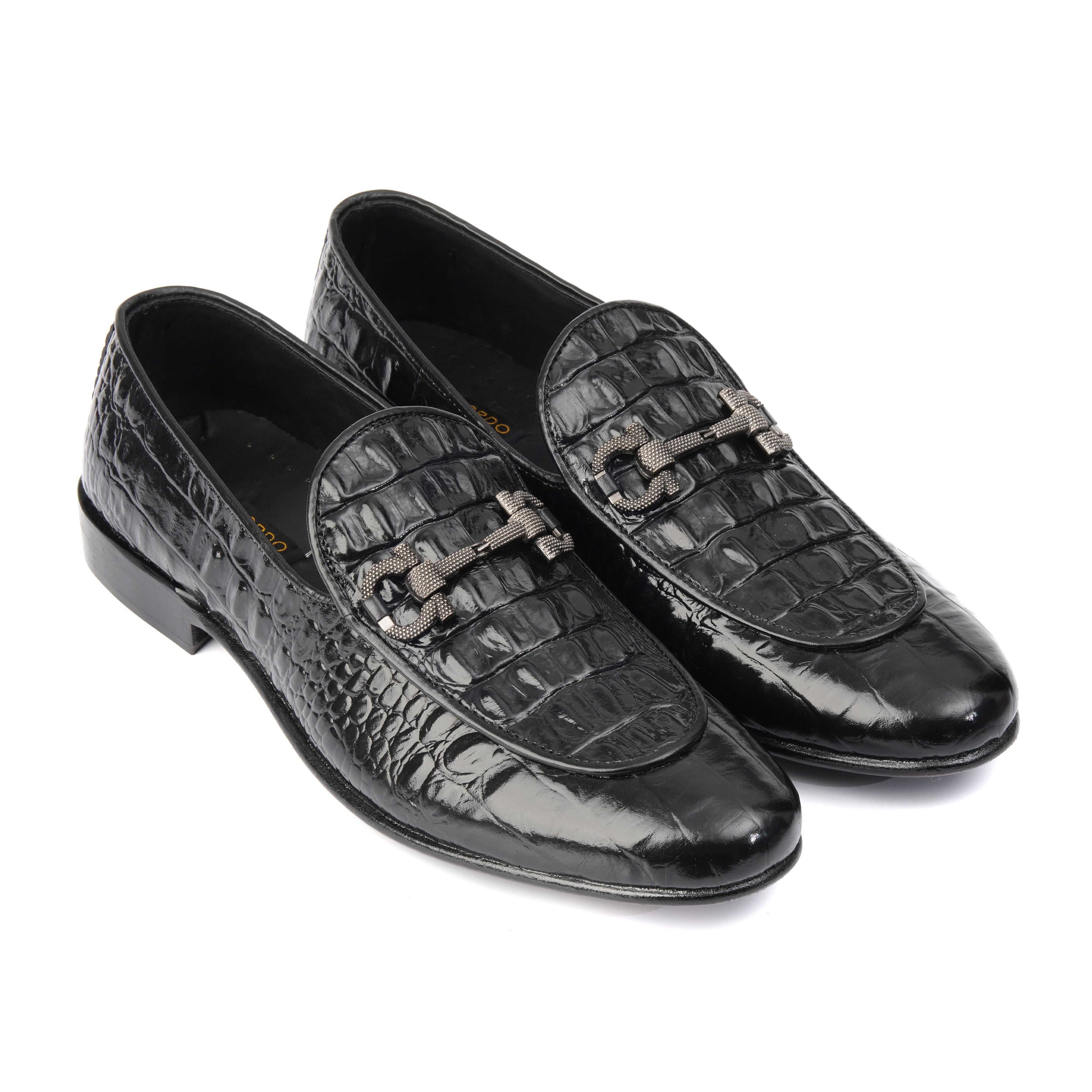 CS-16 Black Alligator Cow Leather Loafers