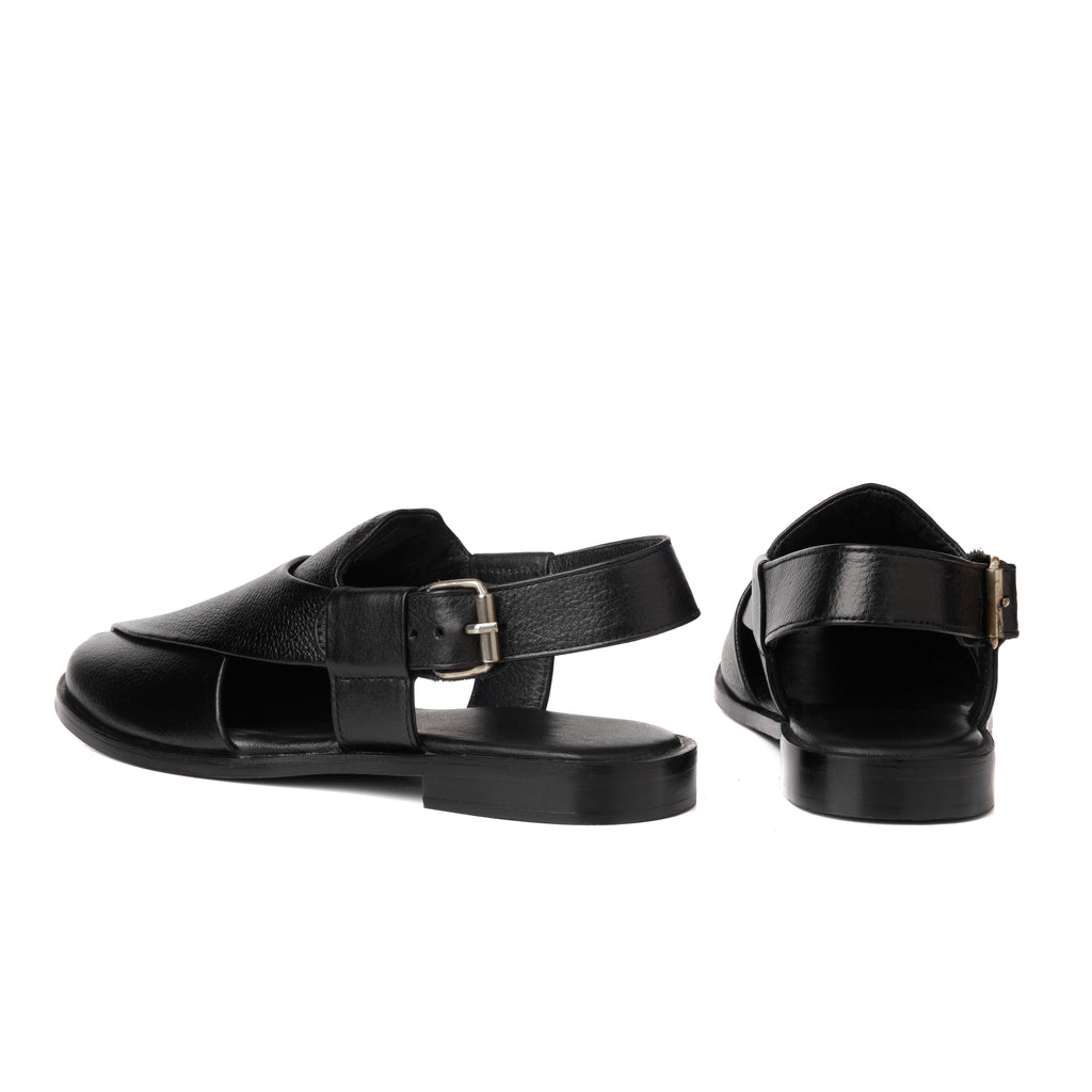 CS-15 Black Soft Grain Leather Peshaweri Chappal