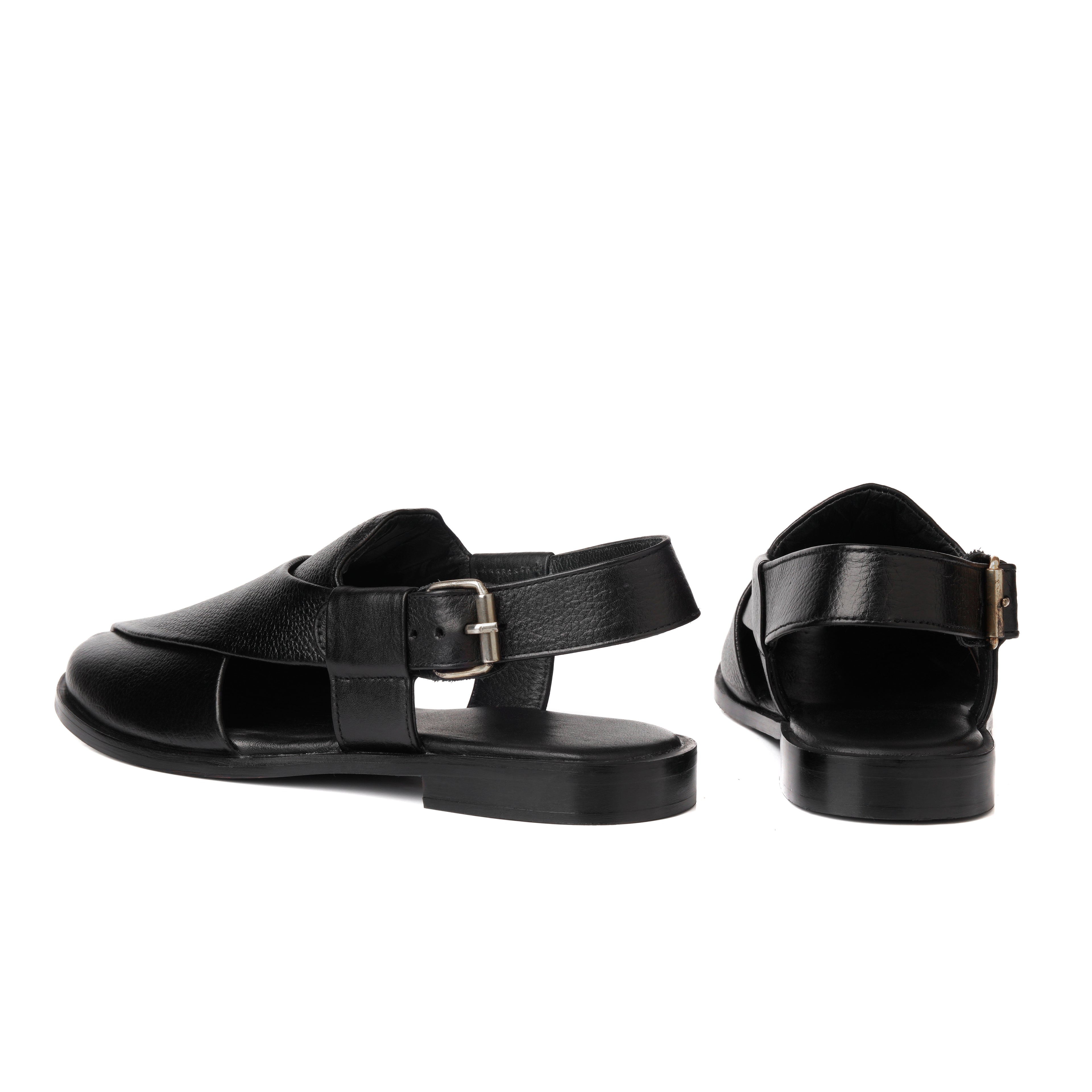 CS-15 Black Soft Grain Leather Peshaweri Chappal