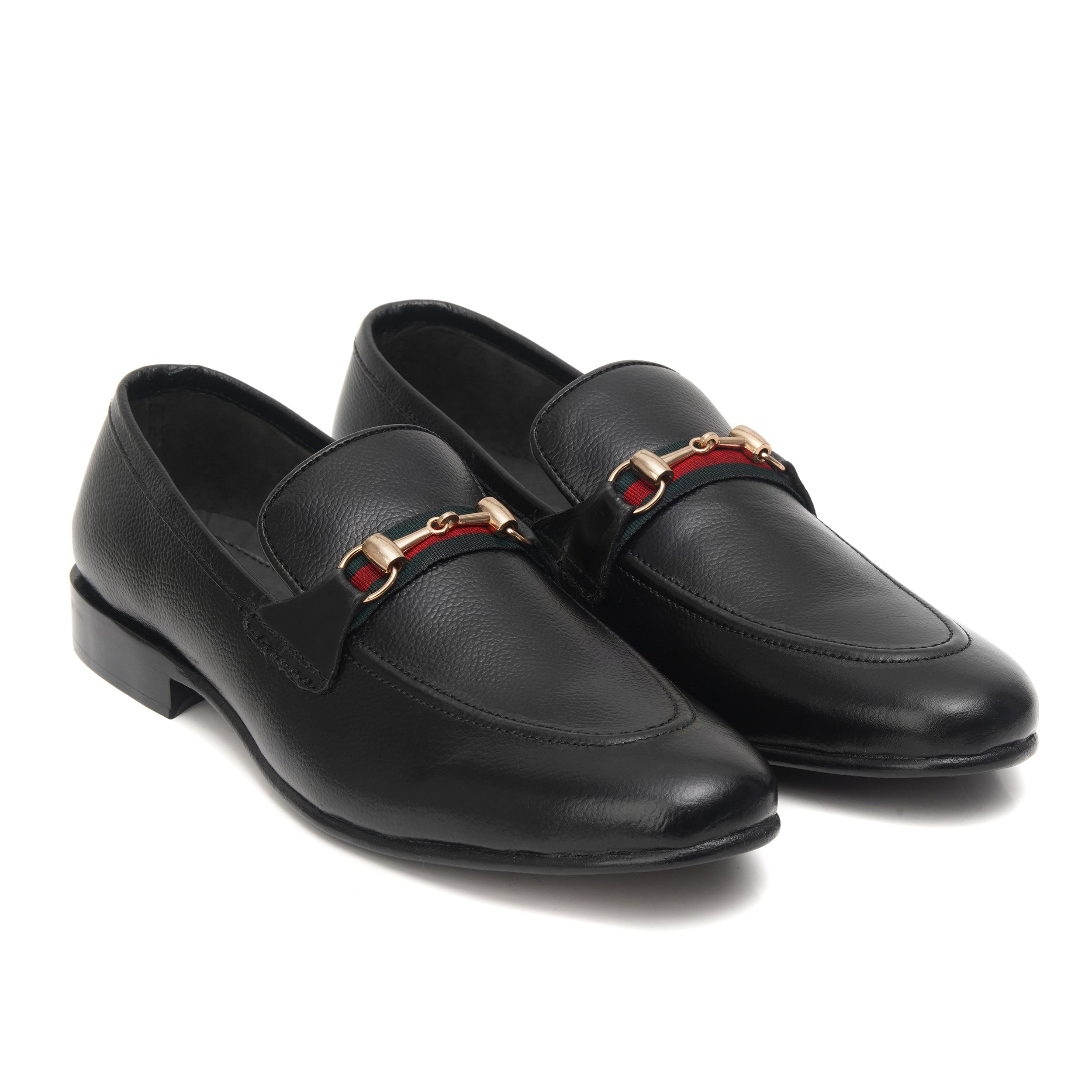 CS-06 Black Gucci Strap Leather Loafers