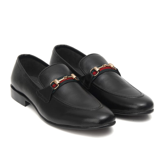 CS-06 Black Gucci Strap Leather Loafers