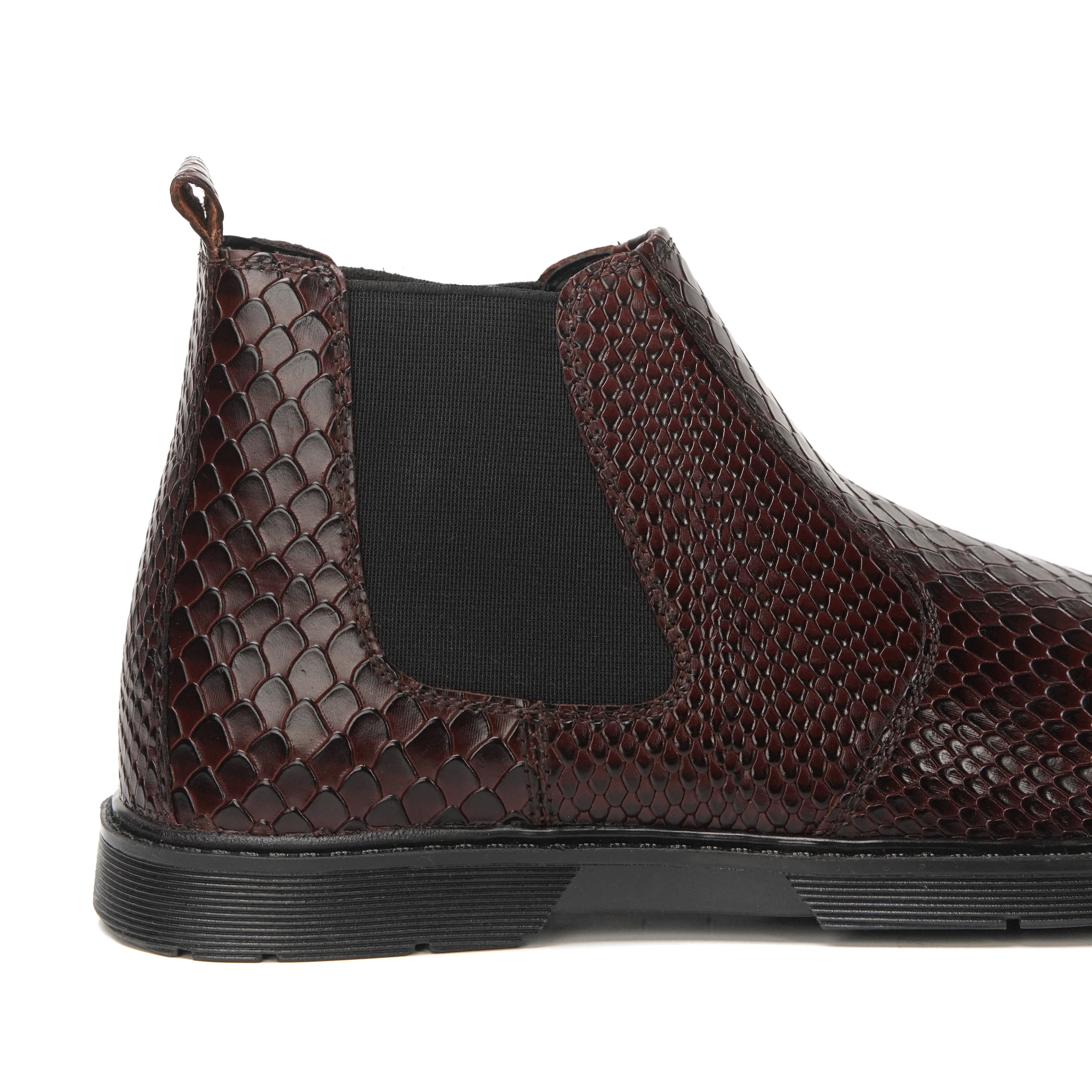 CS-20 Maroon Snake Print Cow Leather Chelsea Boots