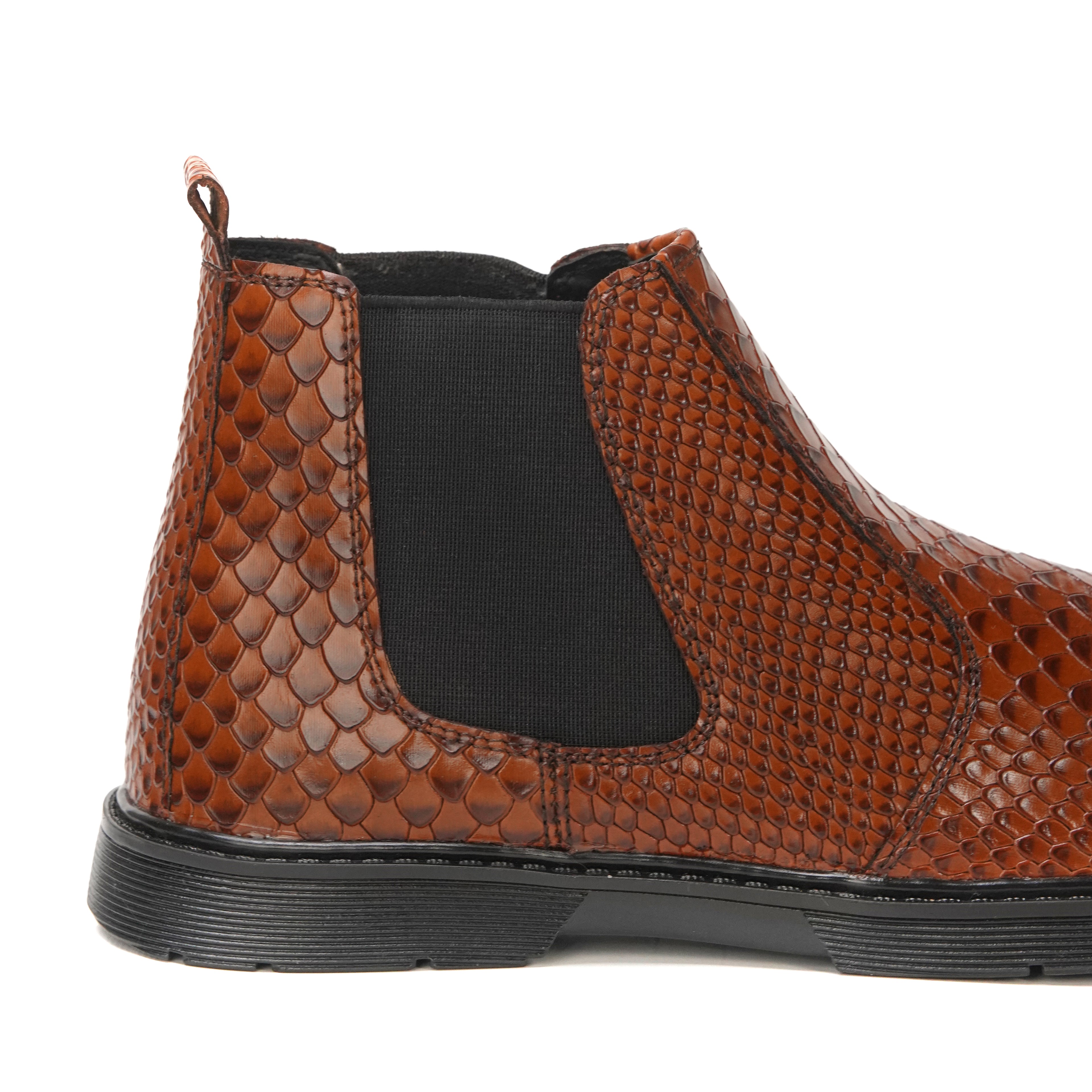 CS-20 Mustard Snake Print Cow Leather Chelsea Boots