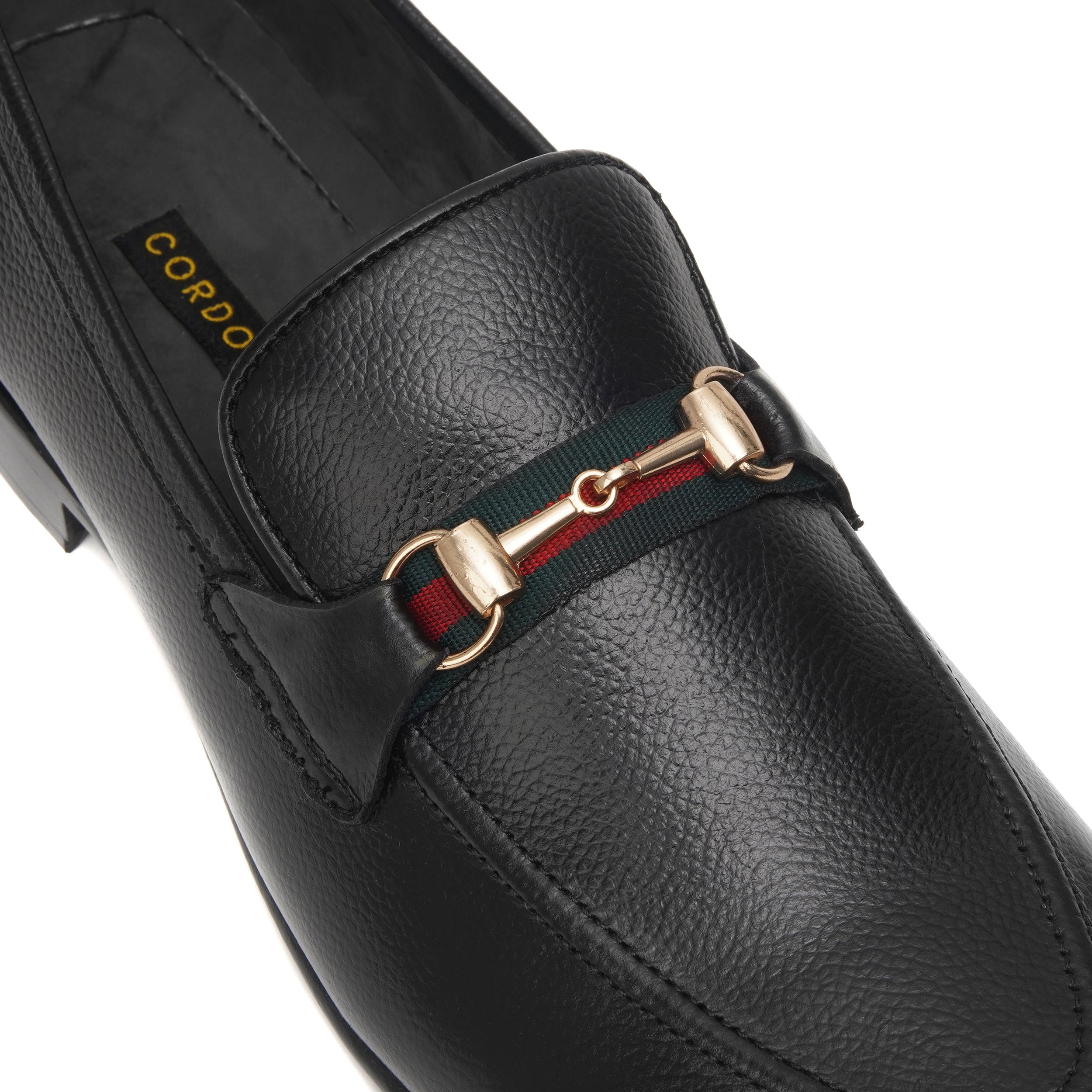 CS-06 Black Gucci Strap Leather Loafers