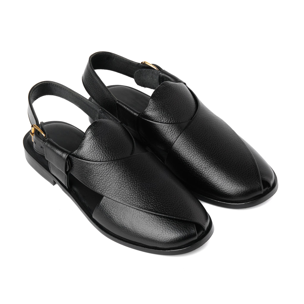 CS-15 Black Soft Grain Leather Peshaweri Chappal
