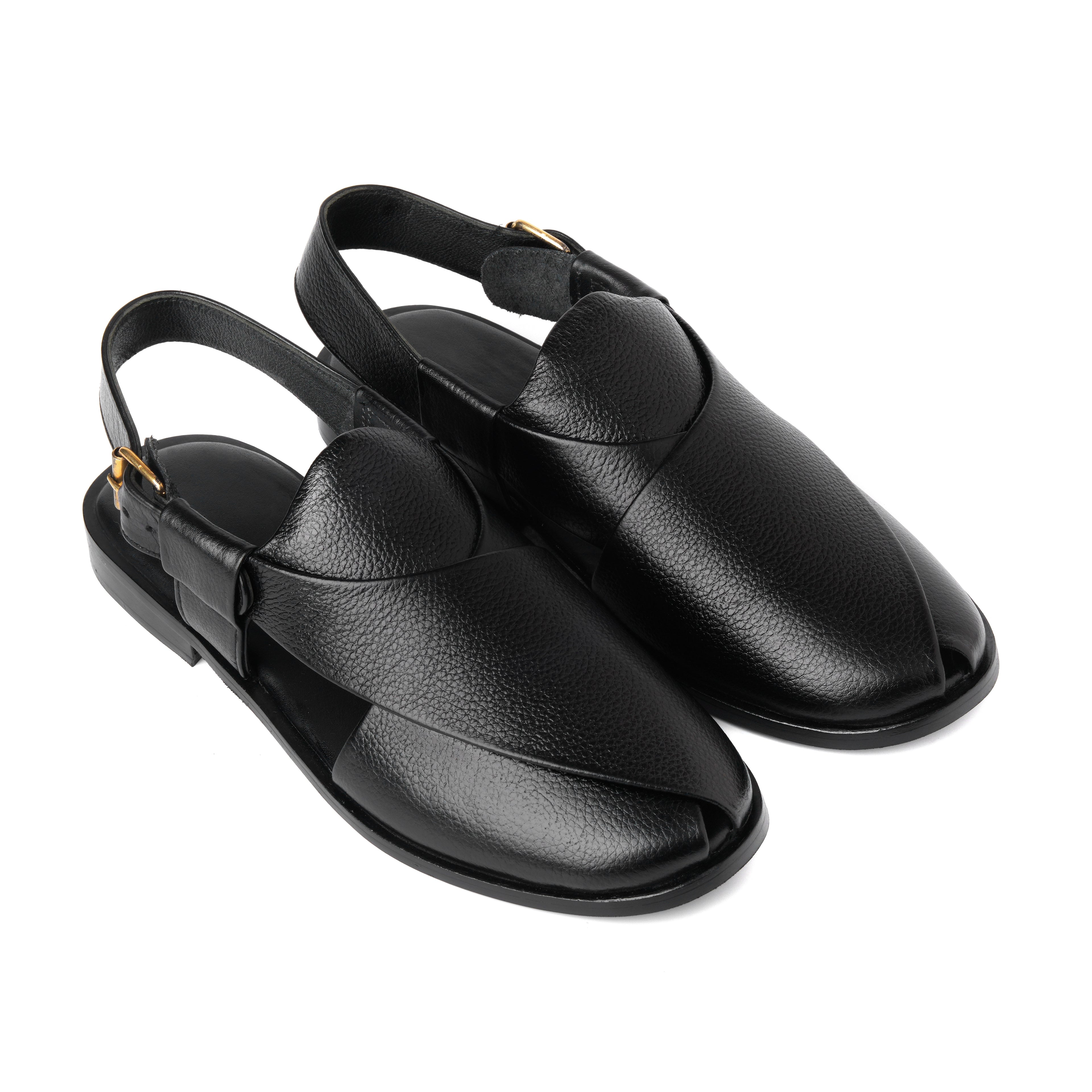 CS-15 Black Soft Grain Leather Peshaweri Chappal