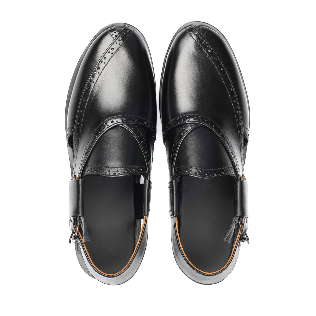 CS-14 Black Cow Leather Peshawari Chappal